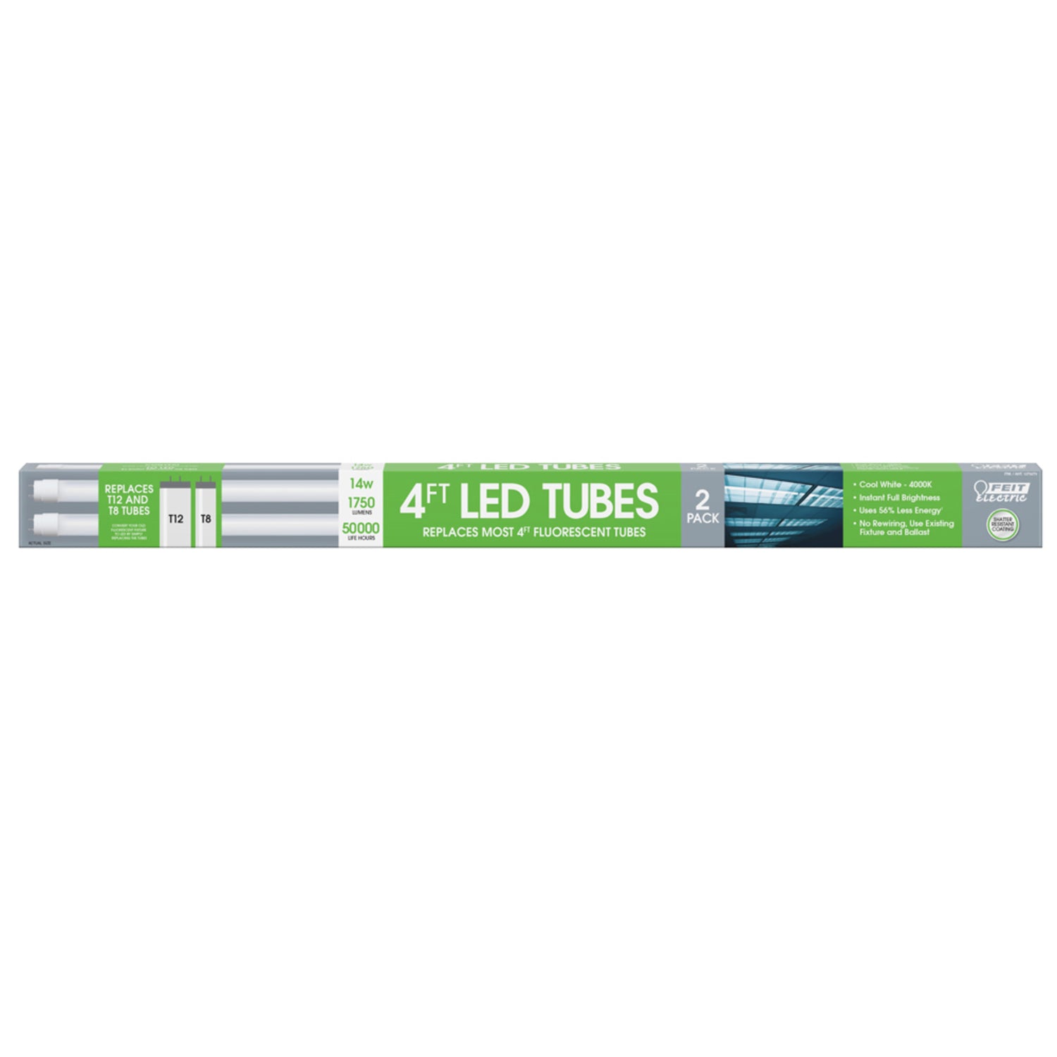 4 ft. 14W Cool White (4100K) T8/T12 Direct Replacement (Type A) LED Tube (2-Pack)