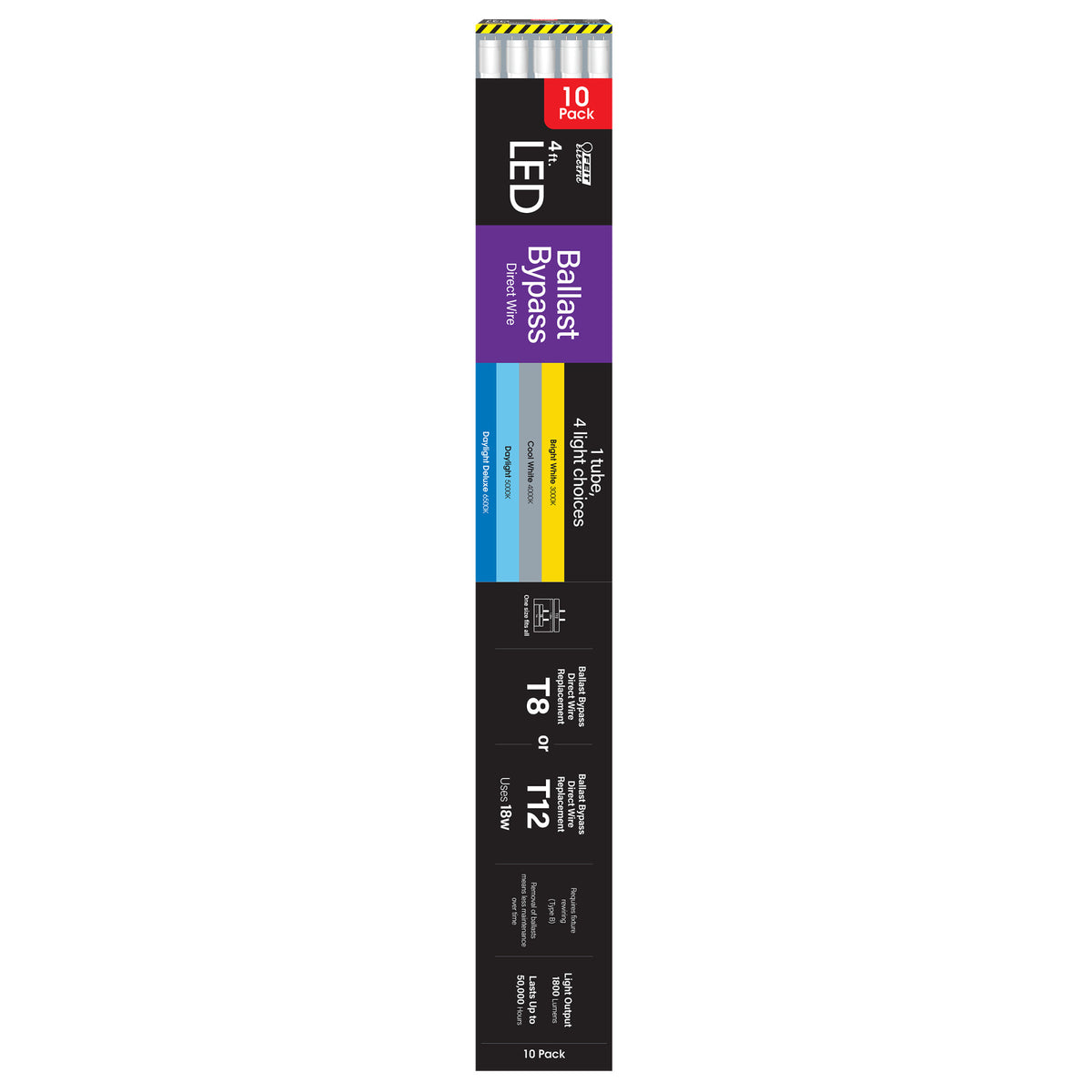 4 ft. 18W Adjustable White G13 Base (T8 and T12 Replacement) Ballast Bypass (Type B) LED Linear Tube (10-Pack)