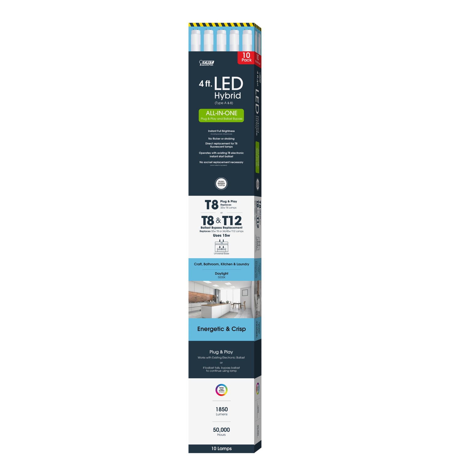 4 ft White 1-Light Integrated LED Hybrid Linear Light (10-Pack)