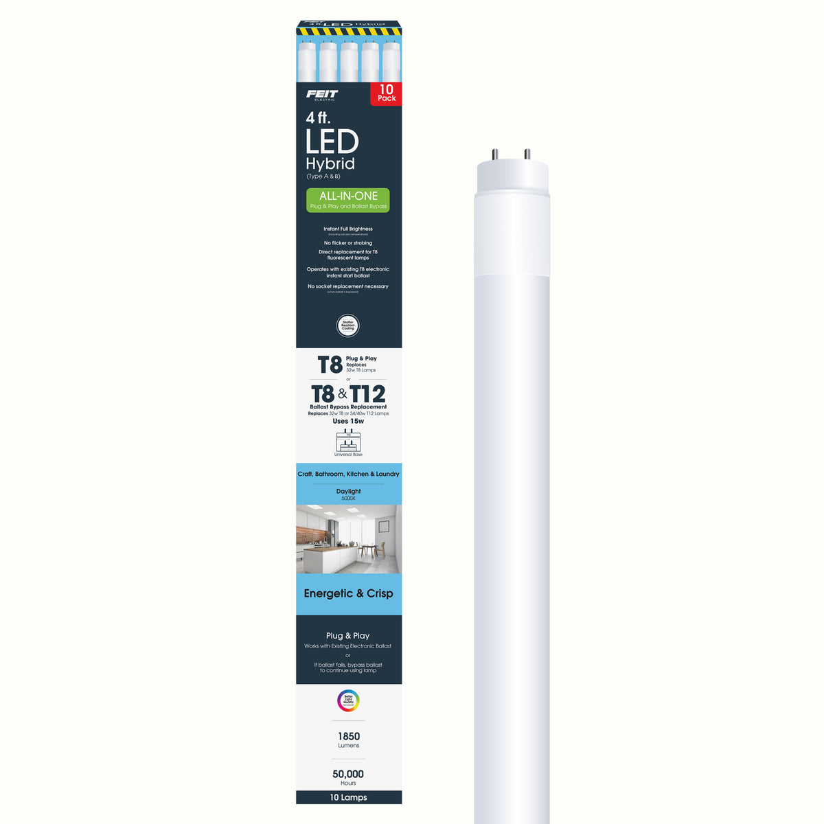 4 ft White 1-Light Integrated LED Hybrid Linear Light (10-Pack)
