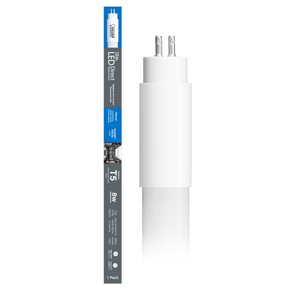 12 in. 8W Replacement Daylight Deluxe (6500K) G5 Base (T5 Replacement) Direct Replacement (Type A) LED Linear Tube