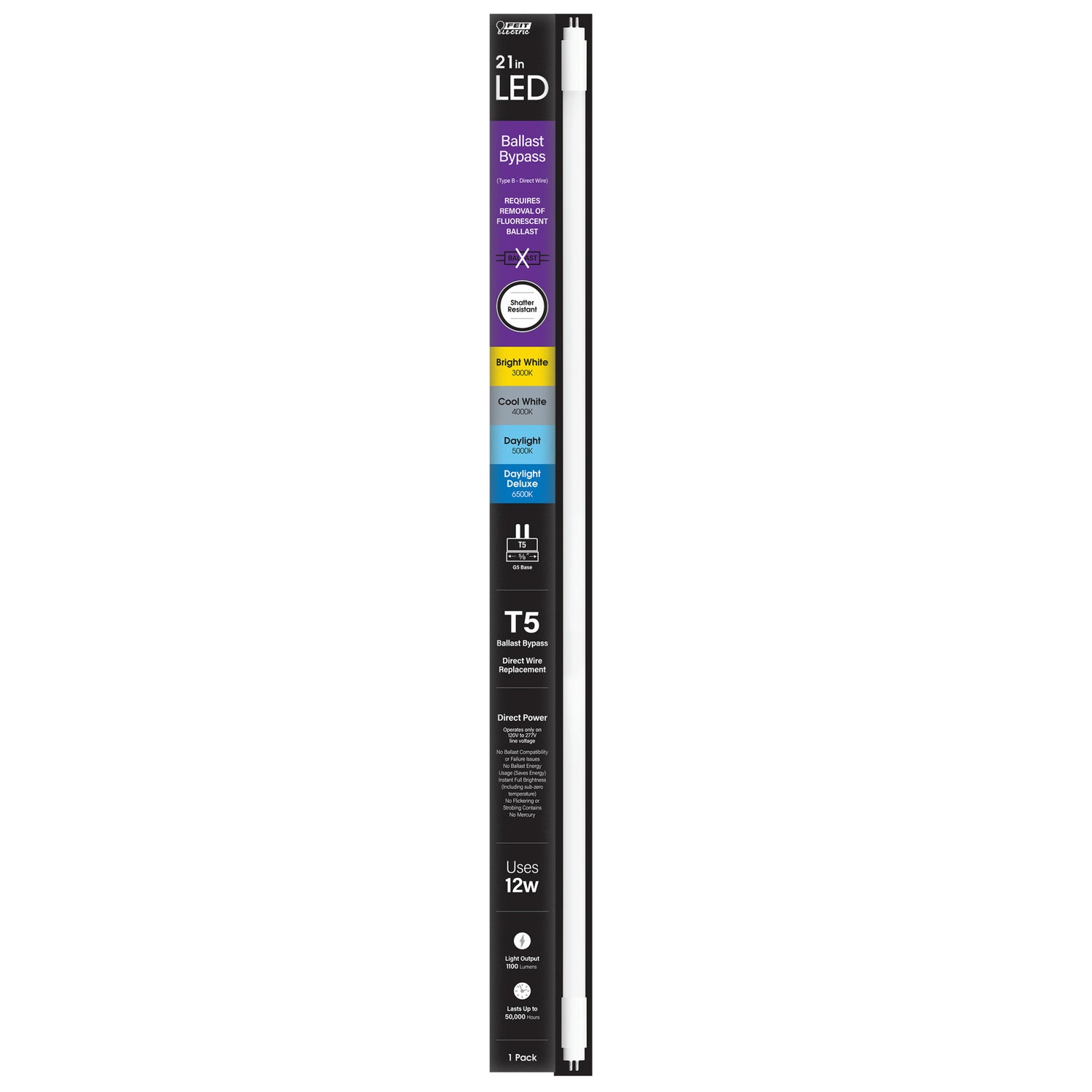 21 in. 12W Adjustable White G5 Base (T5 Replacement) Ballast Bypass (Type B) LED Linear Tube