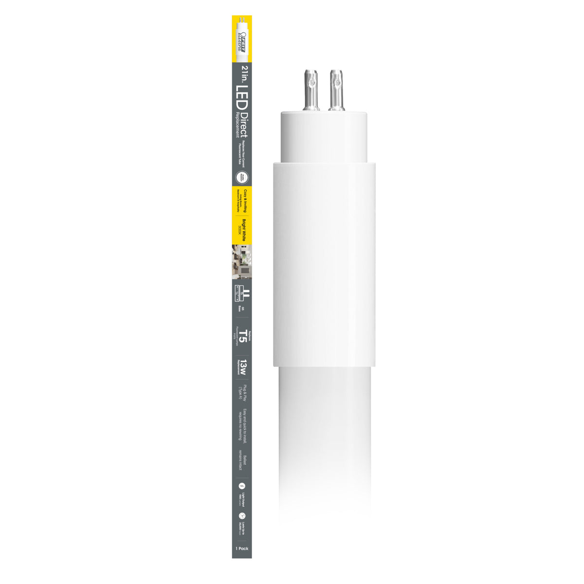 21 in. 13W Replacement Bright White (3000K) G5 Base (T5 Replacement) Direct Replacement (Type A) LED Linear Tube