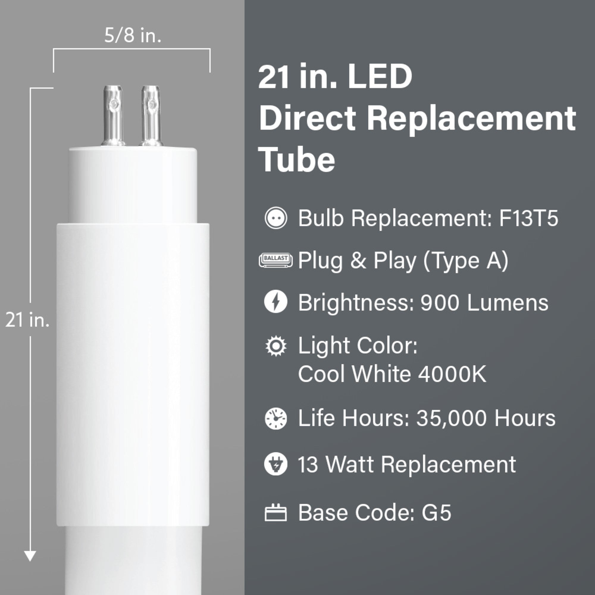 21 in. 13W Replacement Cool White (4000K) G5 Base (T5 Replacement