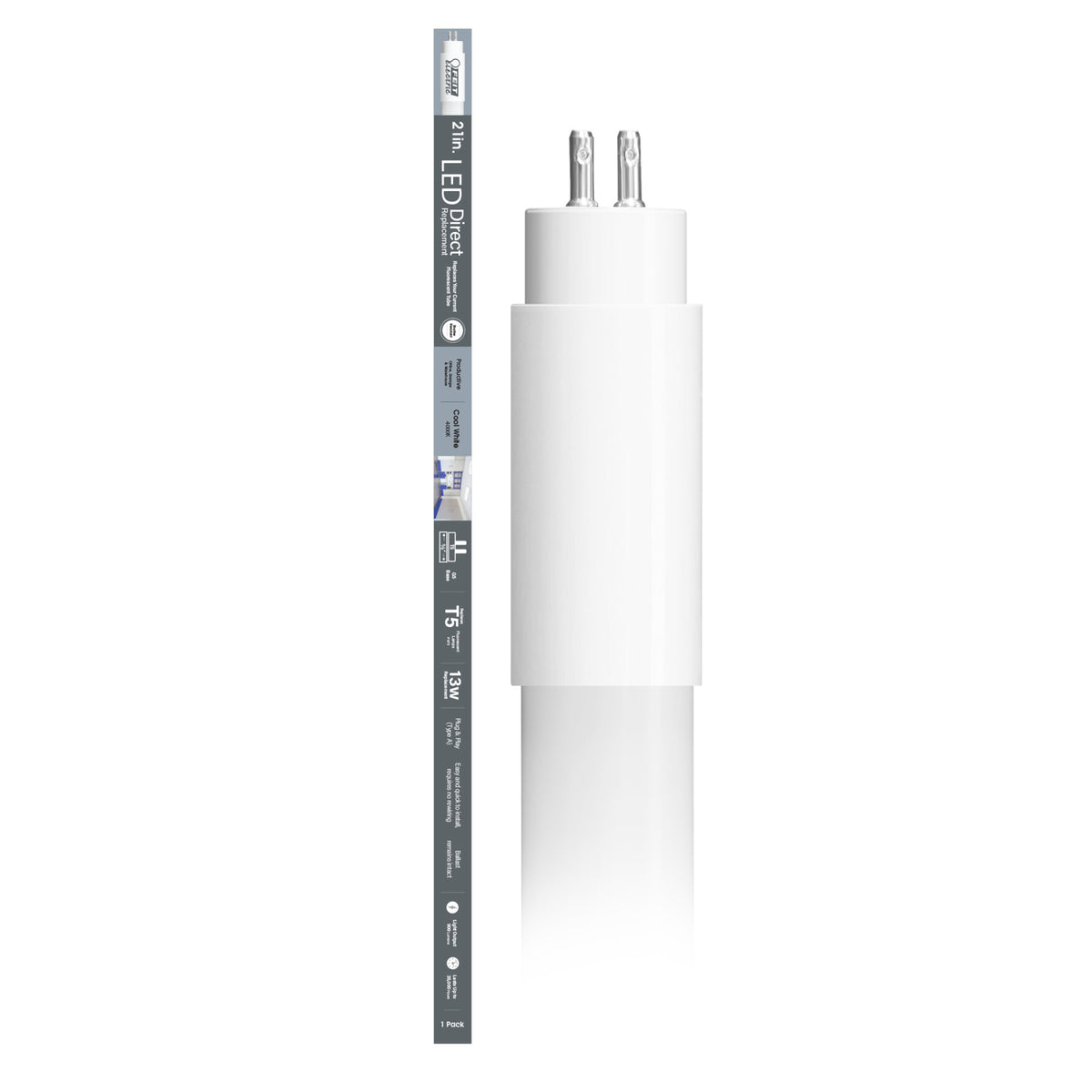 21 in. 13W Replacement Cool White (4000K) G5 Base (T5 Replacement) Direct Replacement (Type A) LED Linear Tube