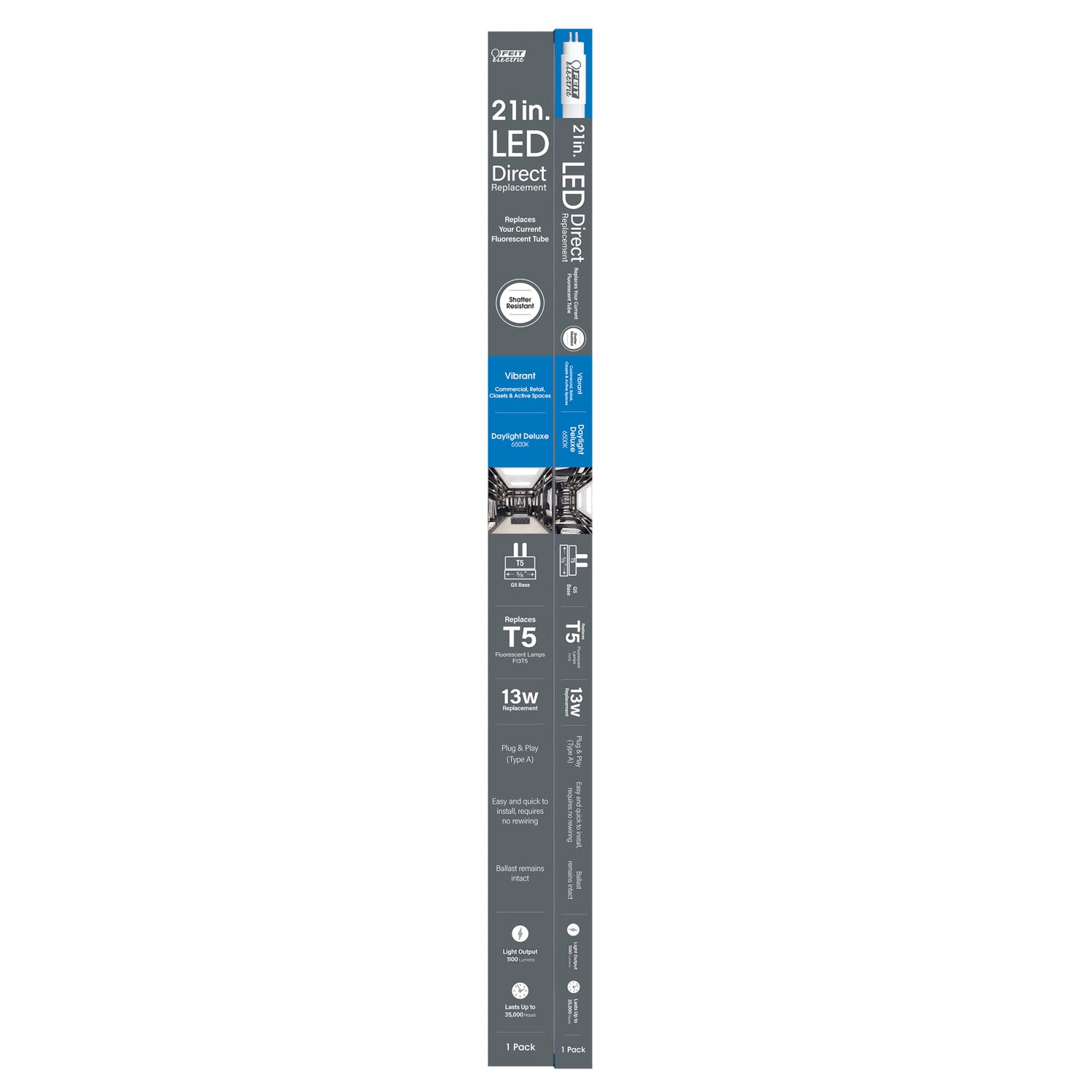 21 in. 13W Replacement Daylight Deluxe (6500K) G5 Base (T5 Replacement) Direct Replacement (Type A) LED Linear Tube