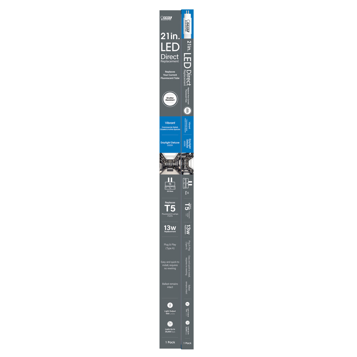21 in. 13W Replacement Daylight Deluxe (6500K) G5 Base (T5 Replacement) Direct Replacement (Type A) LED Linear Tube