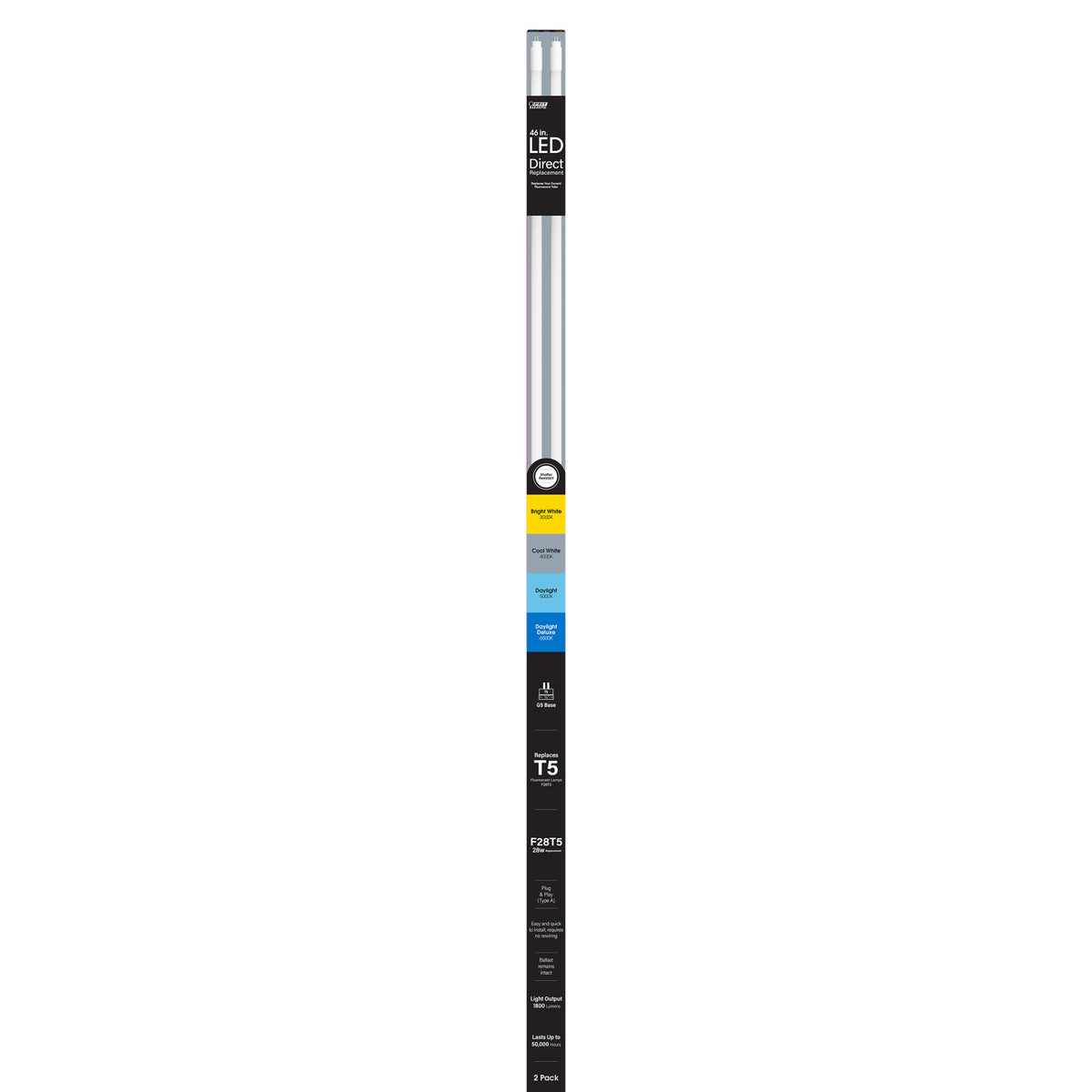 4 ft. 18W (28W Replacement) Adjustable White G5 Base Direct Replacement (Type A) (T5 Replacement) LED Linear Tube (2-Pack)