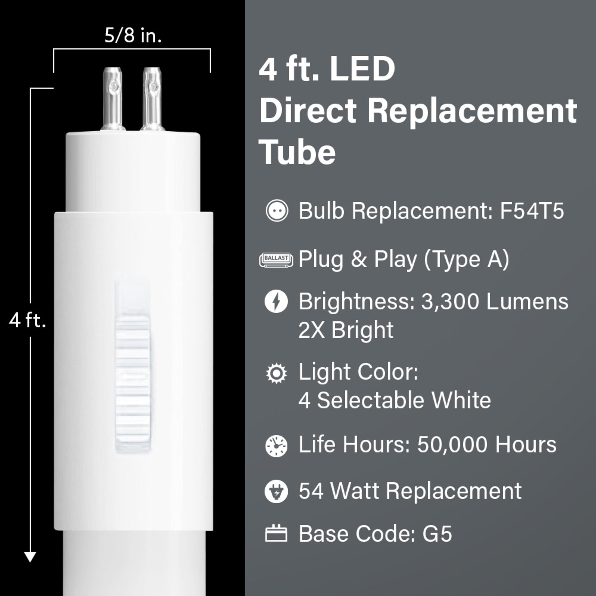 4 ft. 32W (54W Replacement) Selectable White G5 Base Direct
