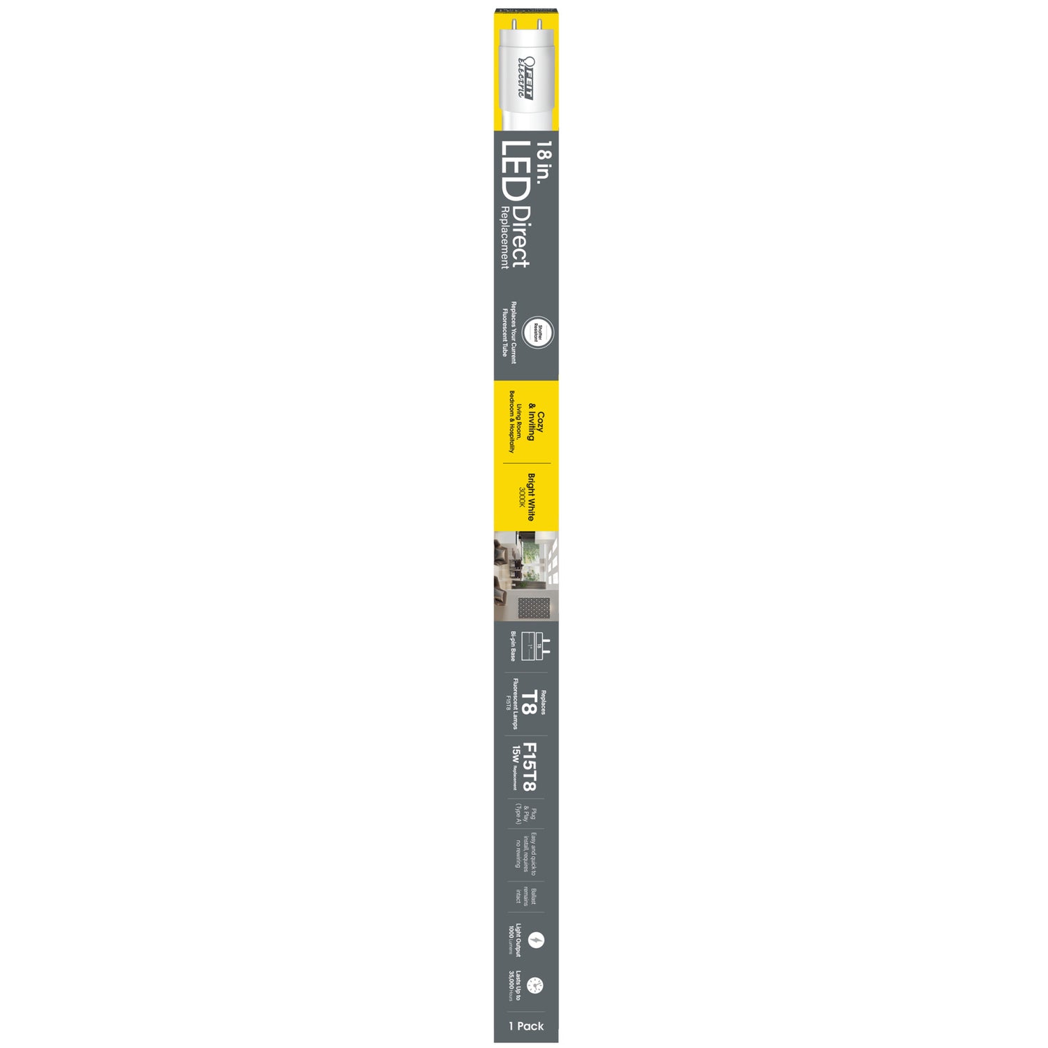 18 in. 15W Replacement Bright White (3000K) G13 Base (T8 Replacement) Direct Replacement (Type A) LED Linear Tube