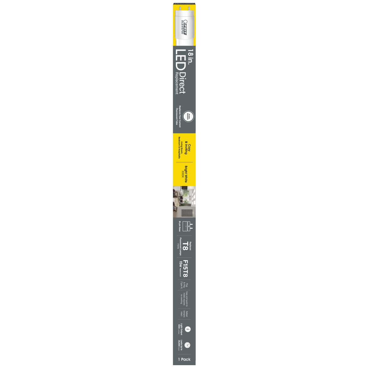 18 in. 15W Replacement Bright White (3000K) G13 Base (T8 Replacement) Direct Replacement (Type A) LED Linear Tube