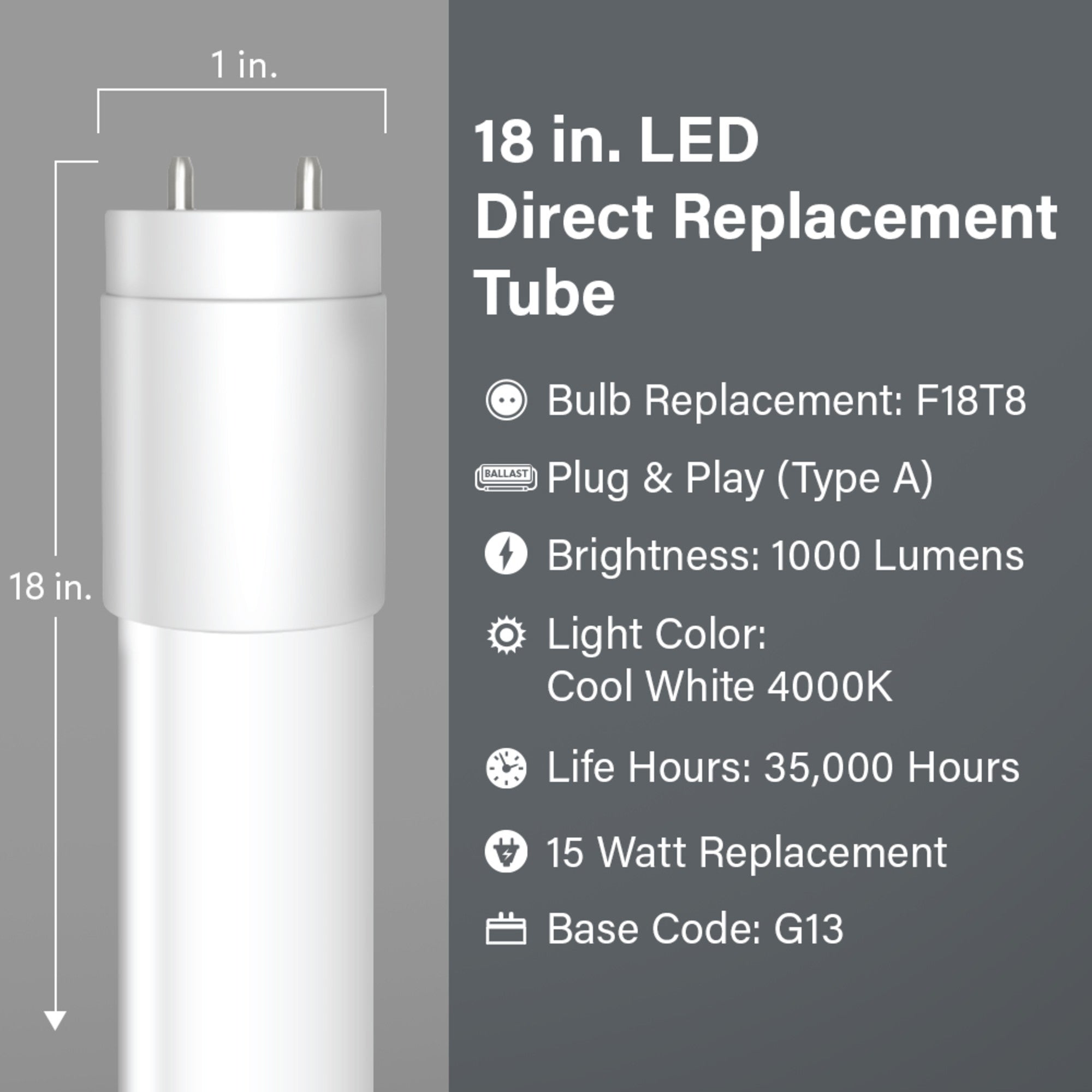 18 in. 15W Replacement Cool White (4000K) G13 Base Direct