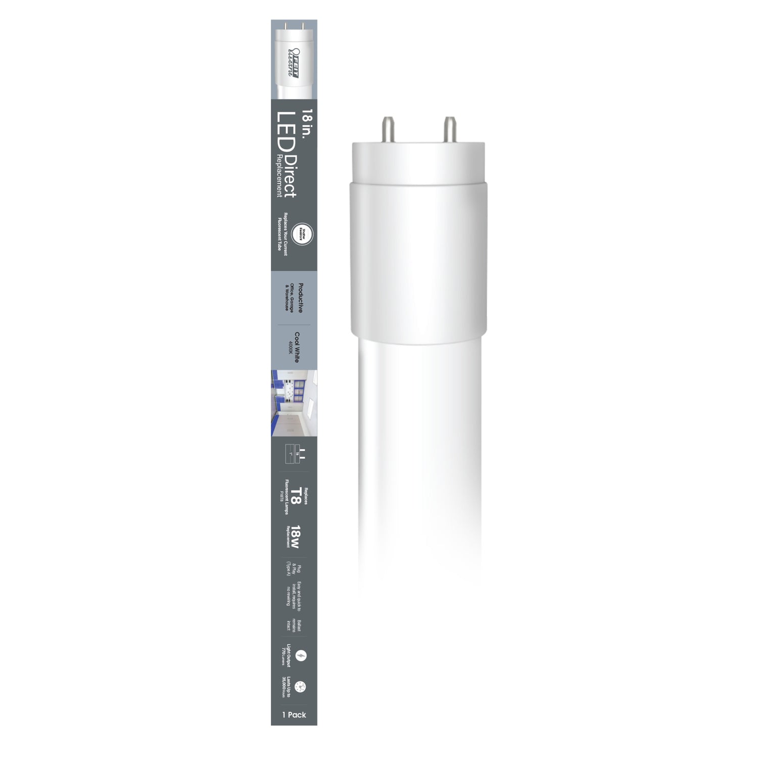 18 in. 15W Replacement Cool White (4000K) G13 Base Direct Replacement (Type A) (T8 Replacement) LED Linear Tube