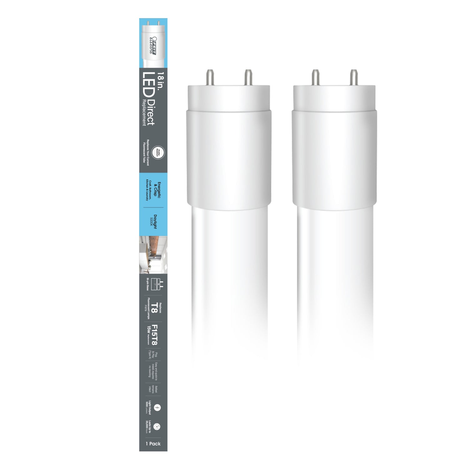 18 in. 15W Replacement Daylight White (5000K) G13 Base (T8 Replacement) Direct Replacement (Type A) LED Linear Tube