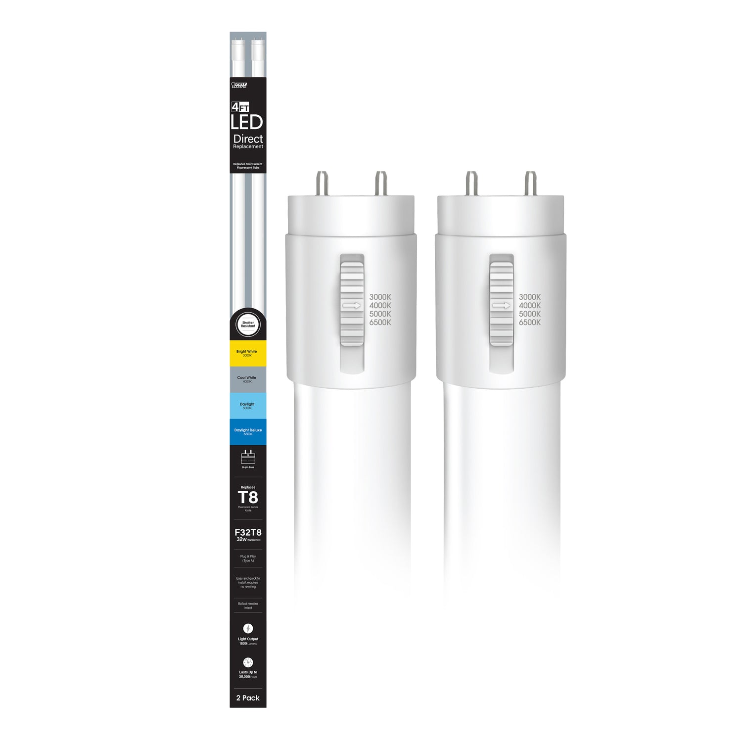 4 ft. 18W (32W Replacement) Adjustable White T8 Direct Replacement (Type A) LED Tube (2-Pack)