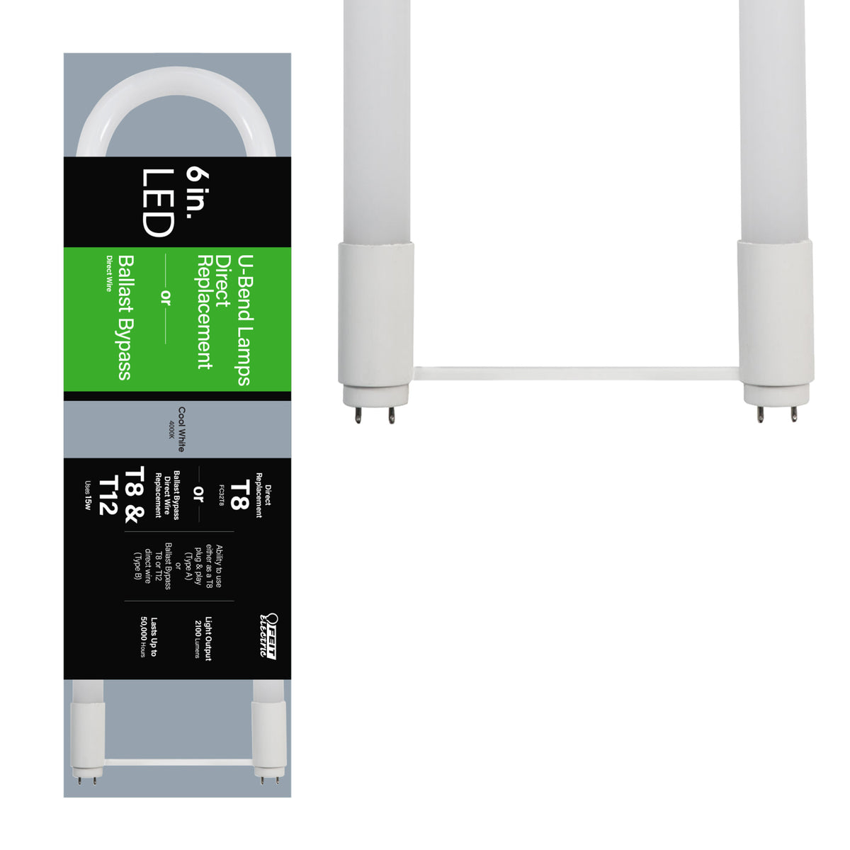 6 in. 15W Cool White 4000K G13 T8 & T12 Direct Replacement & Ballast Bypass Type AB U-Bend Linear LED Tube