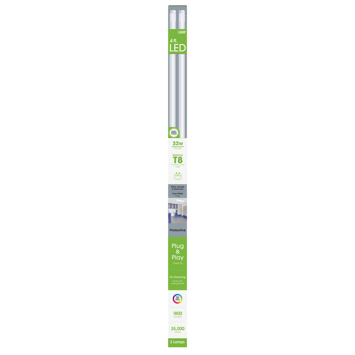 4 ft. 18W Cool White (4100K) T8 Direct Replacement (Type A) LED Light Bulb (2-Pack)