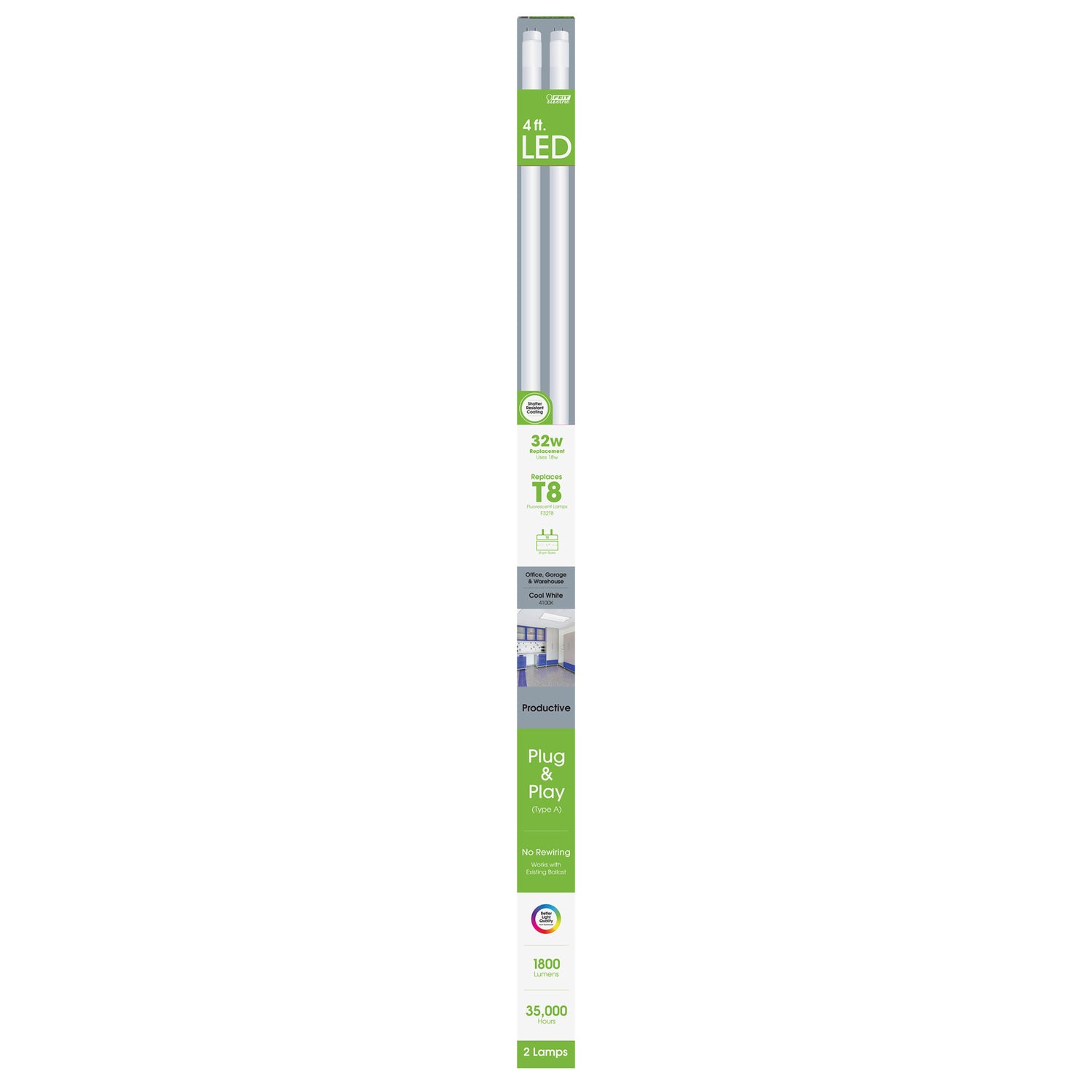 4 ft. 18W Cool White (4100K) T8 Direct Replacement (Type A) LED Light Bulb (2-Pack)