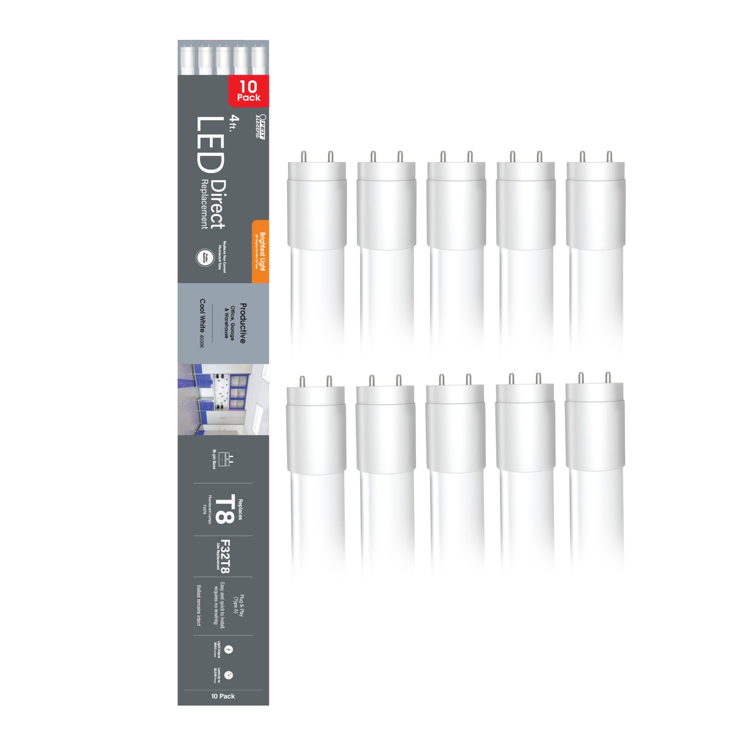 4 ft. 32W Cool White (4000K) G13 Base Direct Replacement (Type A) (T8 Replacement) High Output LED Linear Tube (10-Pack)