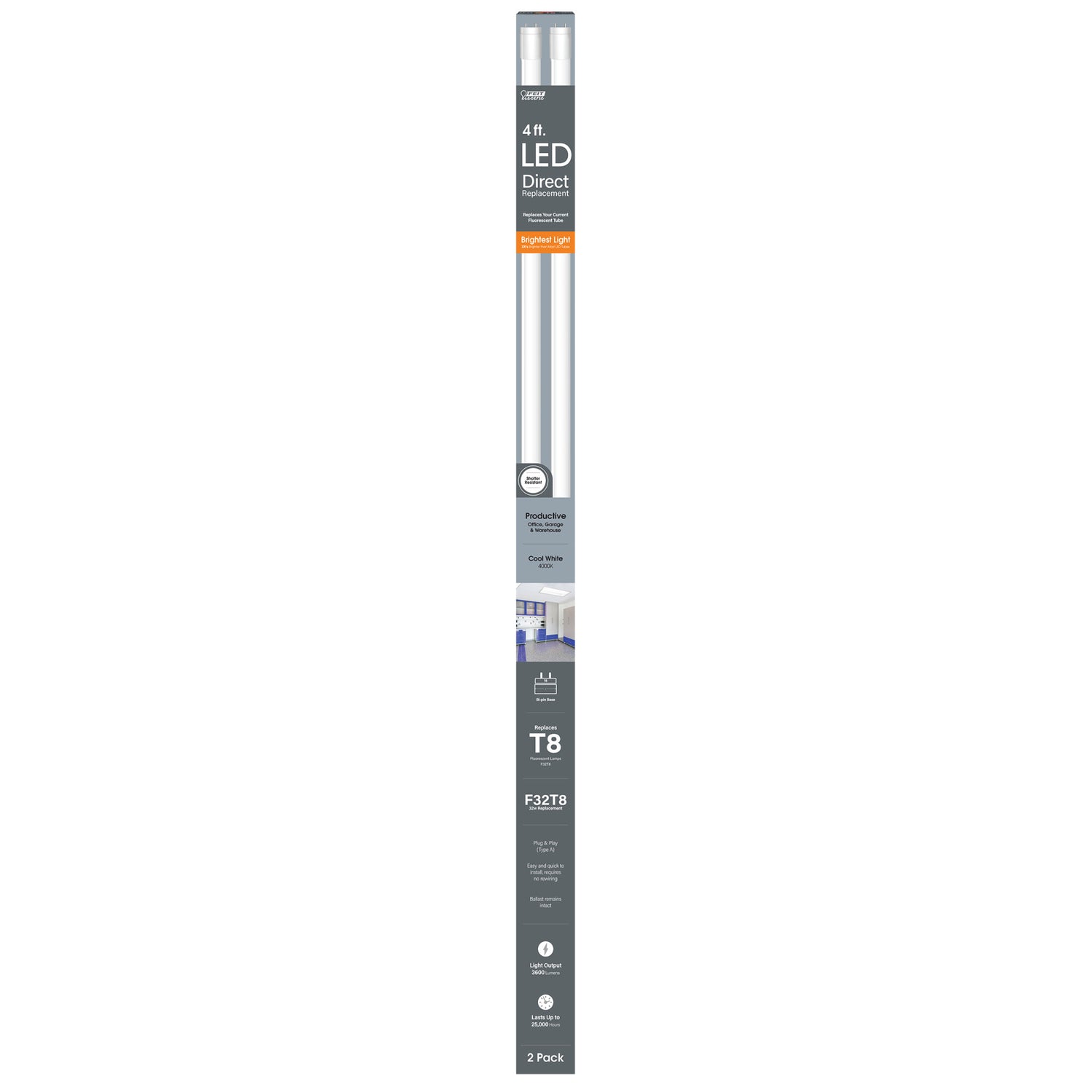 4 ft. 32W Cool White (4000K) G13 Base Direct Replacement (Type A) (T8 Replacement) High Output LED Linear Tube (2-Pack)