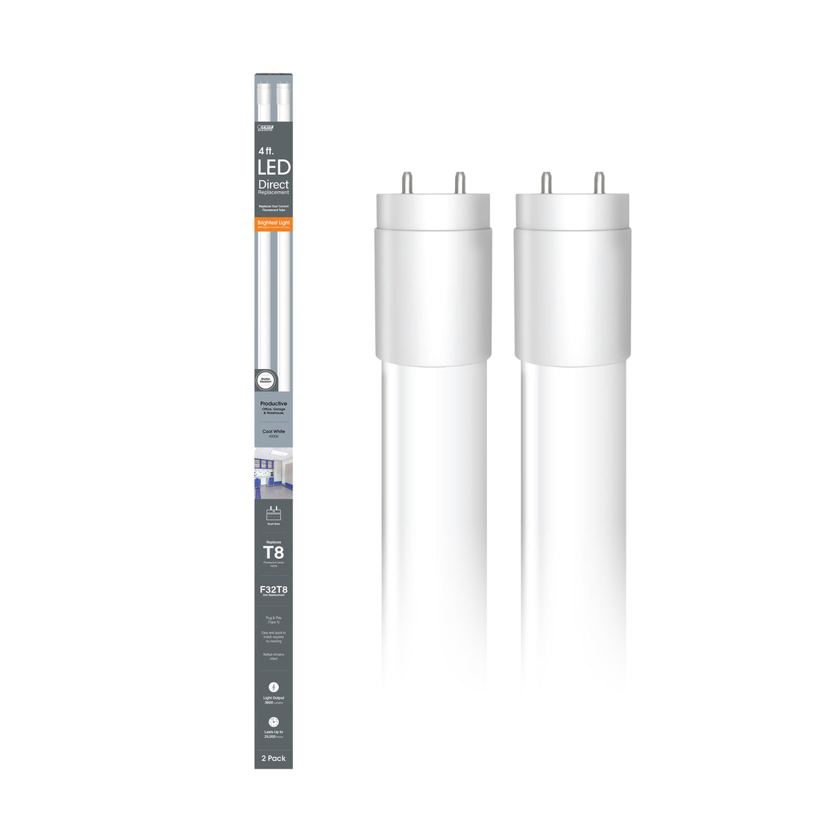 4 ft. 32W Cool White (4000K) G13 Base Direct Replacement (Type A) (T8 Replacement) High Output LED Linear Tube (2-Pack)