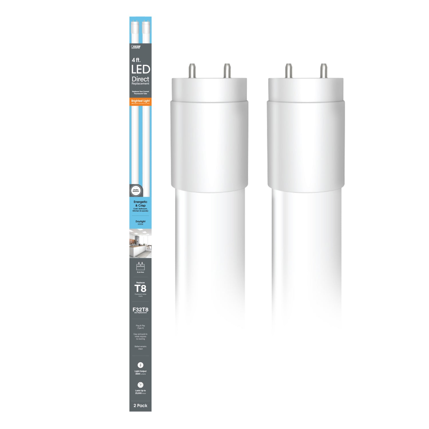 4 ft. 32W Replacement Daylight (5000K) G13 Base Direct Replacement (Type A) (T8 Replacement) High Output LED Linear Tube (2-Pack)