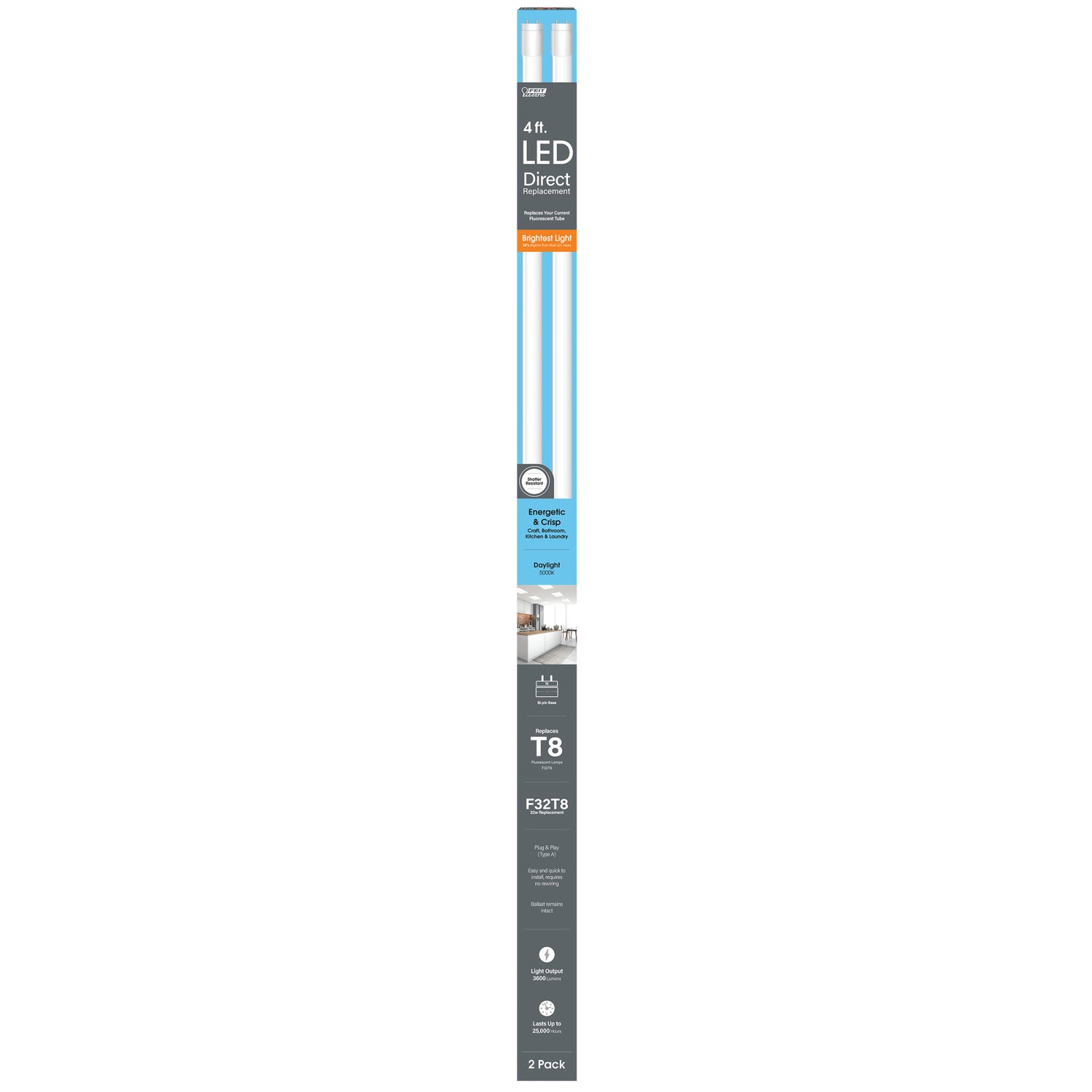 4 ft. 32W Replacement Daylight (5000K) G13 Base Direct Replacement (Type A) (T8 Replacement) High Output LED Linear Tube (2-Pack)