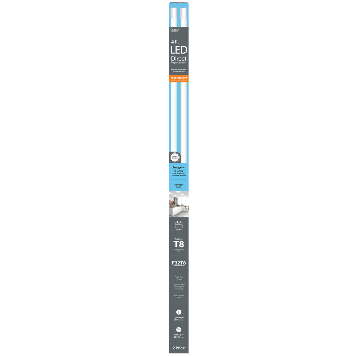 4 ft. 32W Replacement Daylight (5000K) G13 Base Direct Replacement (Type A) (T8 Replacement) High Output LED Linear Tube (2-Pack)