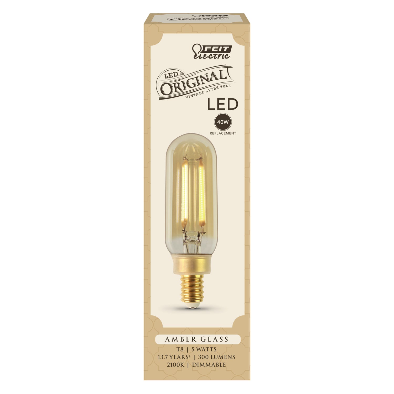 5W (40W Replacement) T8 E12 Dimmable Straight Filament Amber Glass Vintage Edison LED Light Bulb, Soft White