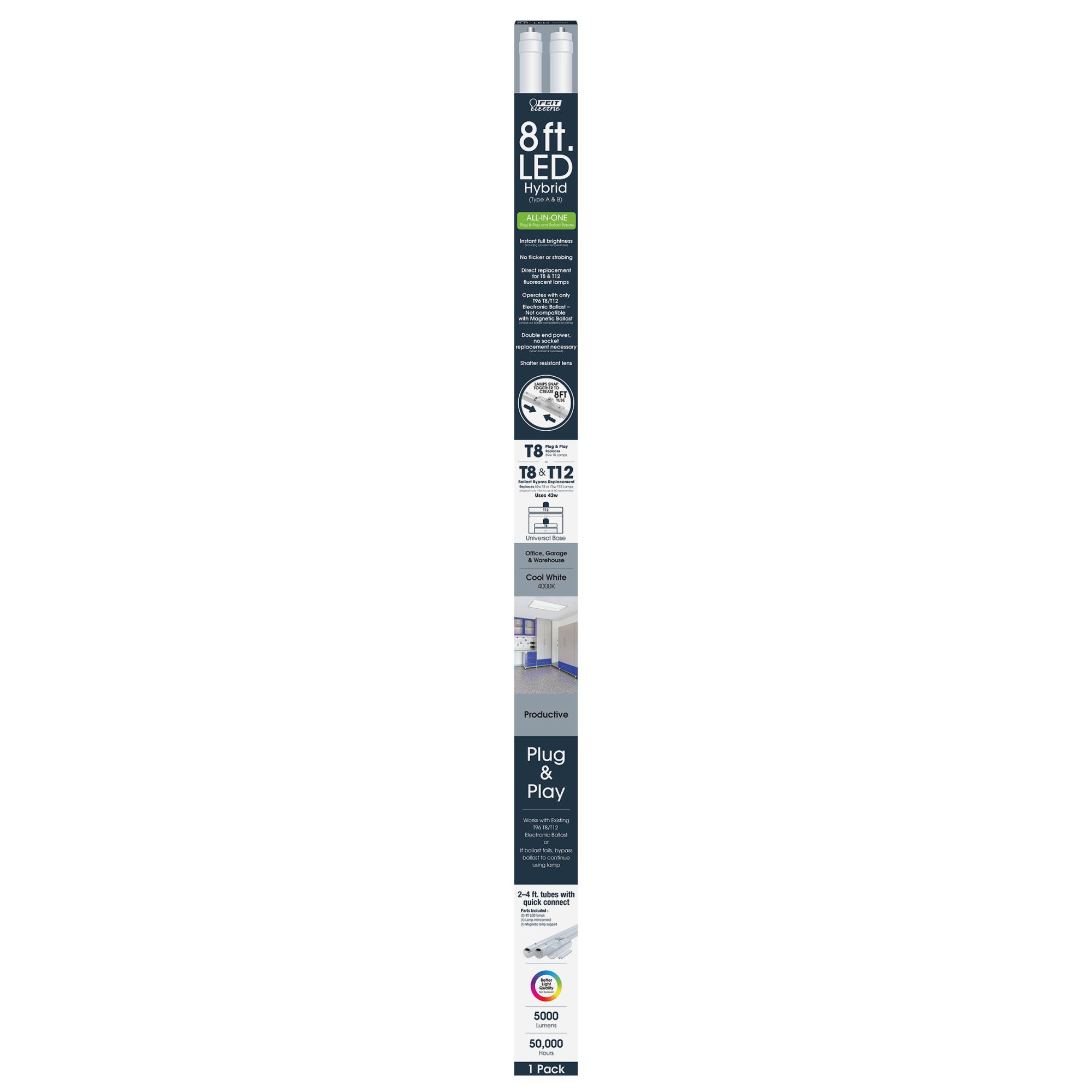 8 ft. 43W Cool White (4000K) Plug and Play or Ballast Bypass