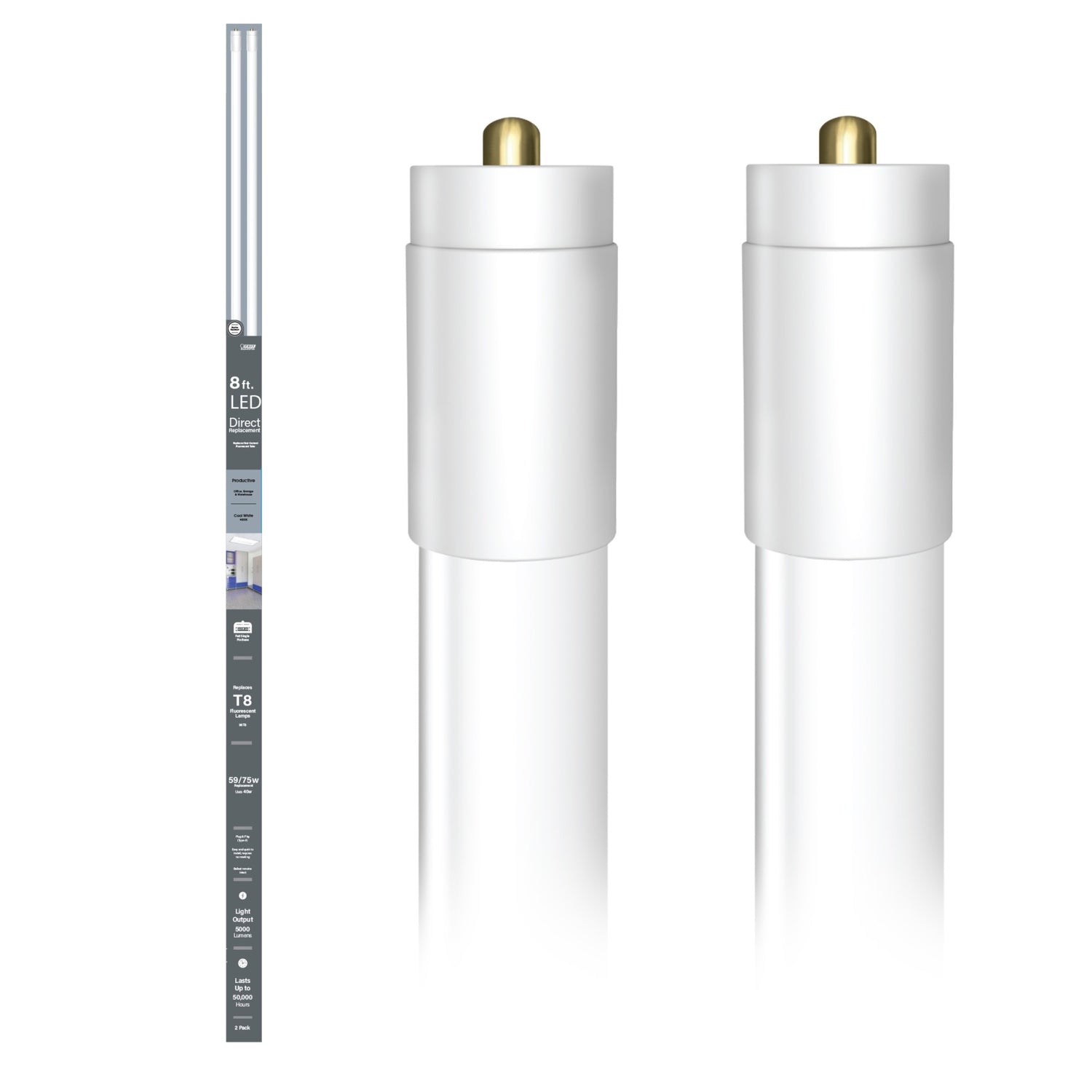 8 ft. 40W (59W Replacement) Cool White (4000K) FA8 Base Direct Replacement (Type A) (T8 Replacement) LED Linear Tube (2-Pack)