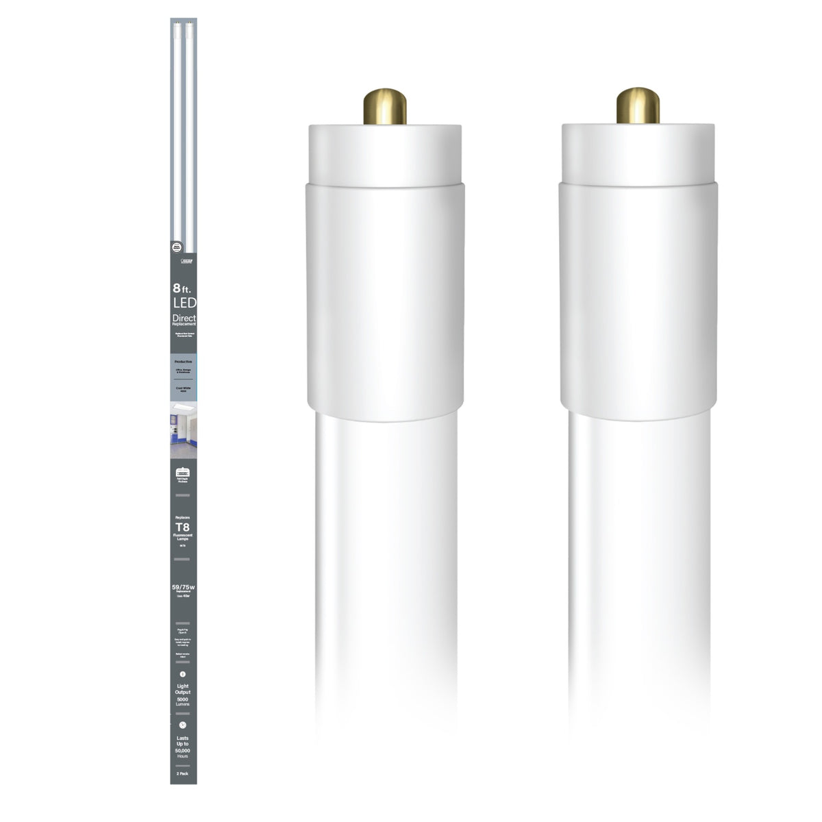 8 ft. 40W (59W Replacement) Cool White (4000K) FA8 Base Direct Replacement (Type A) (T8 Replacement) LED Linear Tube (2-Pack)