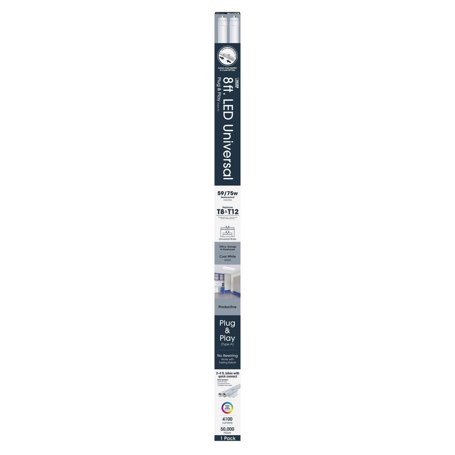 8 ft. 44W (75W Equivalent) Cool White (4000K) FA8 T8 Type A LED Linear Tube