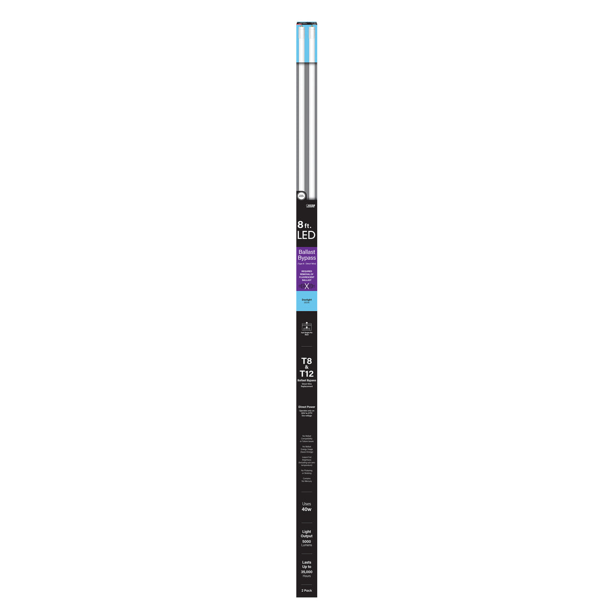 8 ft. 40W (59W Replacement) Daylight (5000K) FA8 Base (T8 and T12 Replacement) Ballast Bypass (Type B) LED Linear Tube (2-Pack)