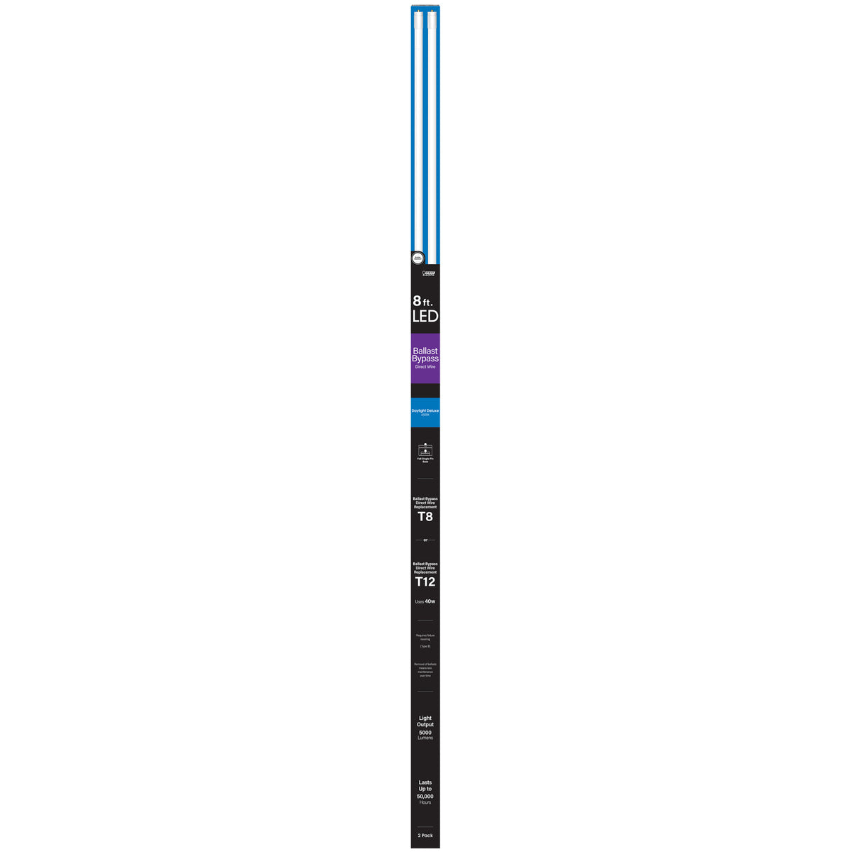 8 ft. 40W (59W Replacement) Daylight Deluxe (6500K) FA8 Base (T8 and T12 Replacement) Ballast Bypass (Type B) LED Linear Tube (2-Pack)