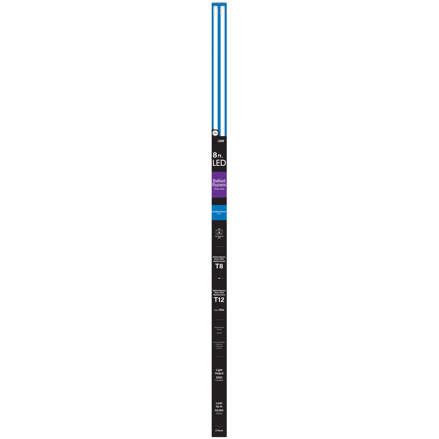 8 ft. 40W (59W Replacement) Daylight Deluxe (6500K) FA8 Base (T8 and T12 Replacement) Ballast Bypass (Type B) LED Linear Tube (2-Pack)