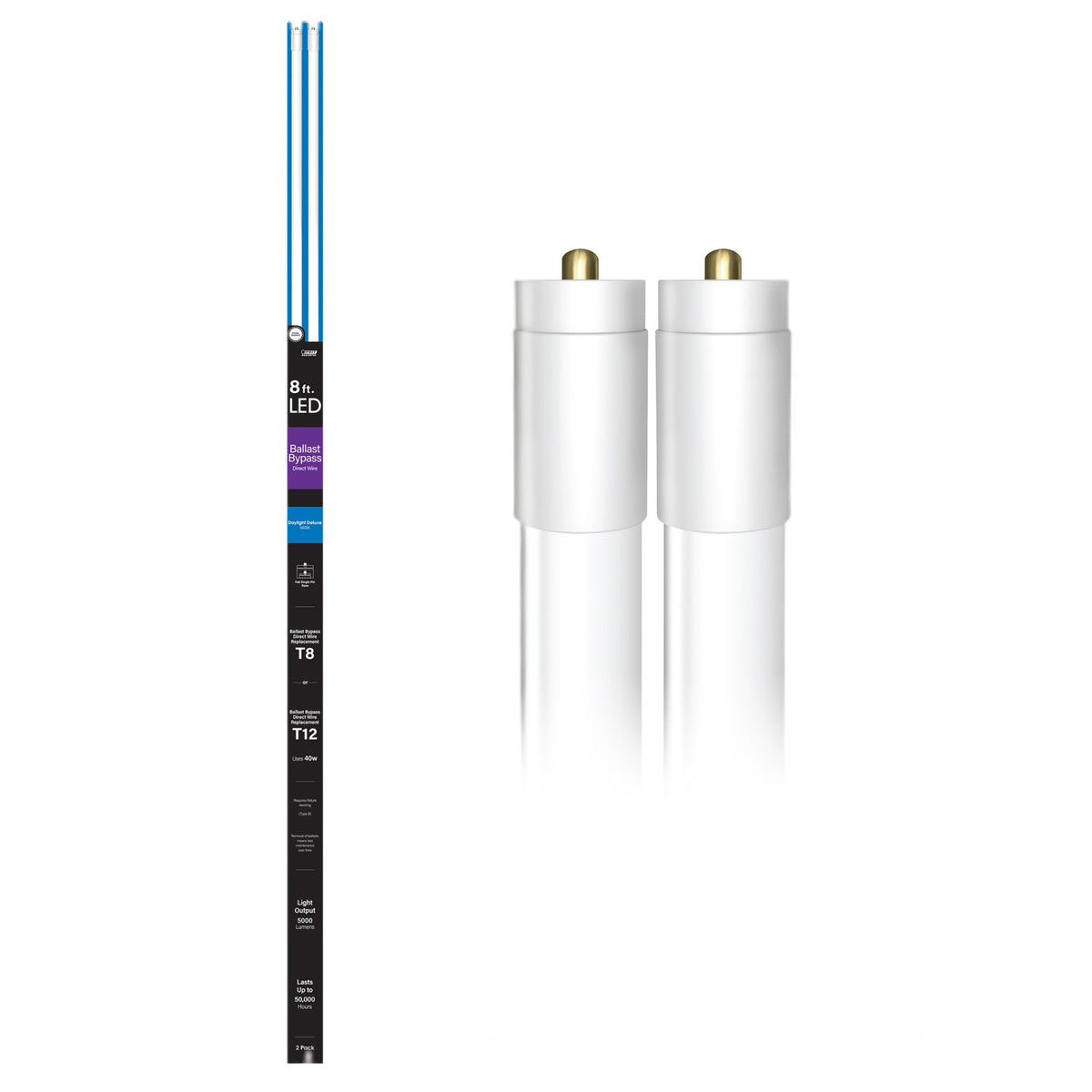 8 ft. 40W (59W Replacement) Daylight Deluxe (6500K) FA8 Base (T8 and T12 Replacement) Ballast Bypass (Type B) LED Linear Tube (2-Pack)