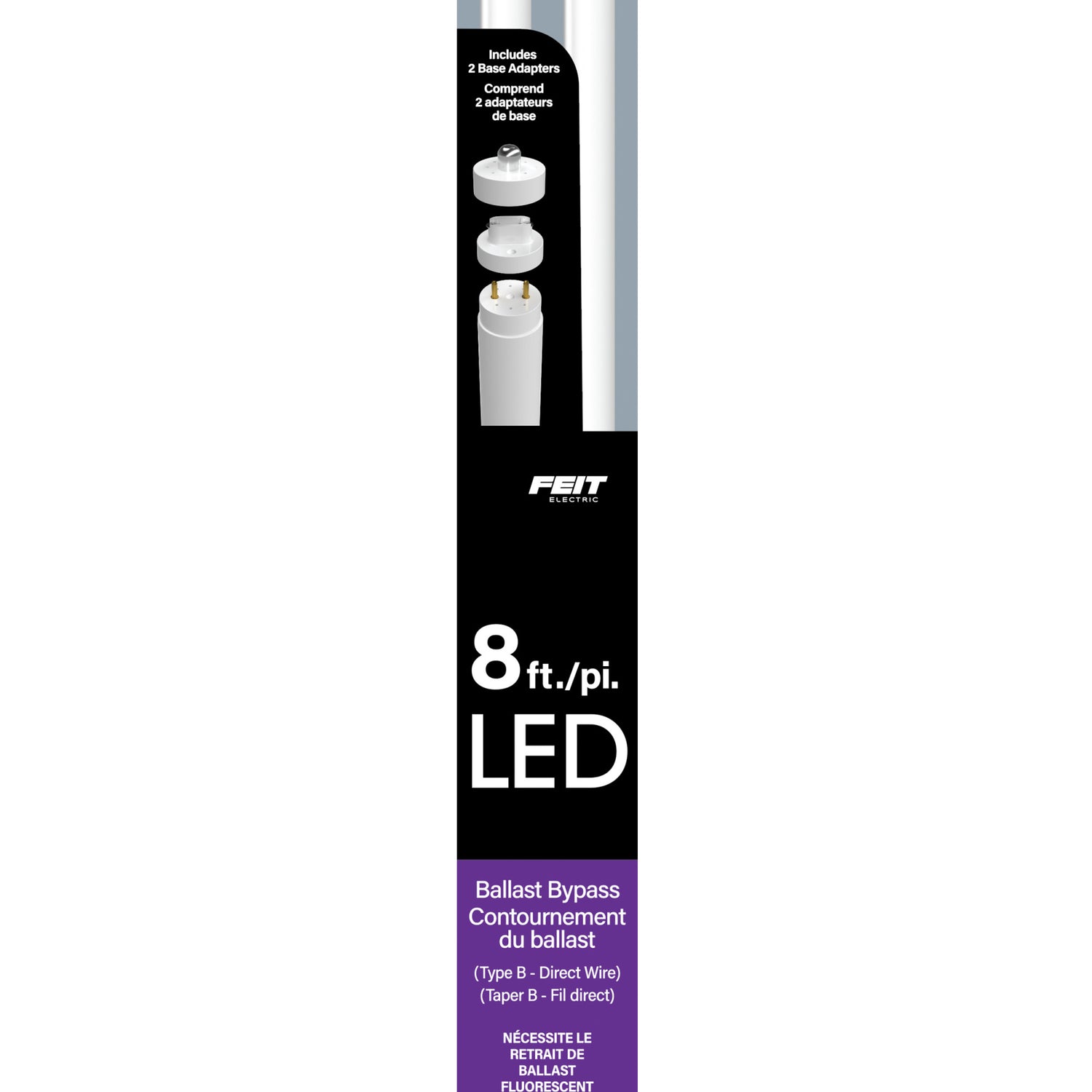 8 ft.  65W T8 Cool White (4000K) G13 Base Type B HO LED Linear Tube with R17d and FA8 Adapters (2-Pack)