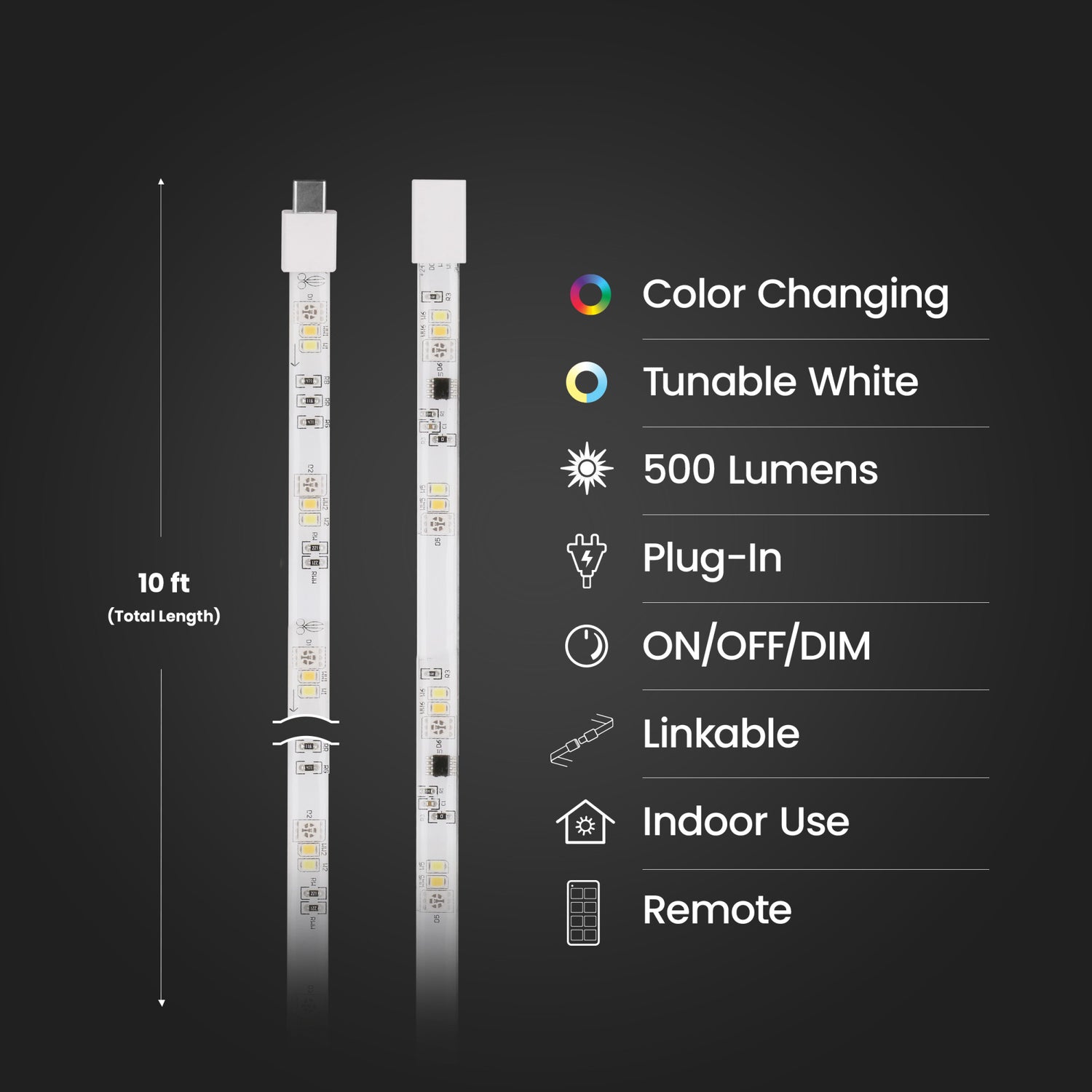 10 ft. Smart Color Chasing and Tunable White Strip Light with Remote
