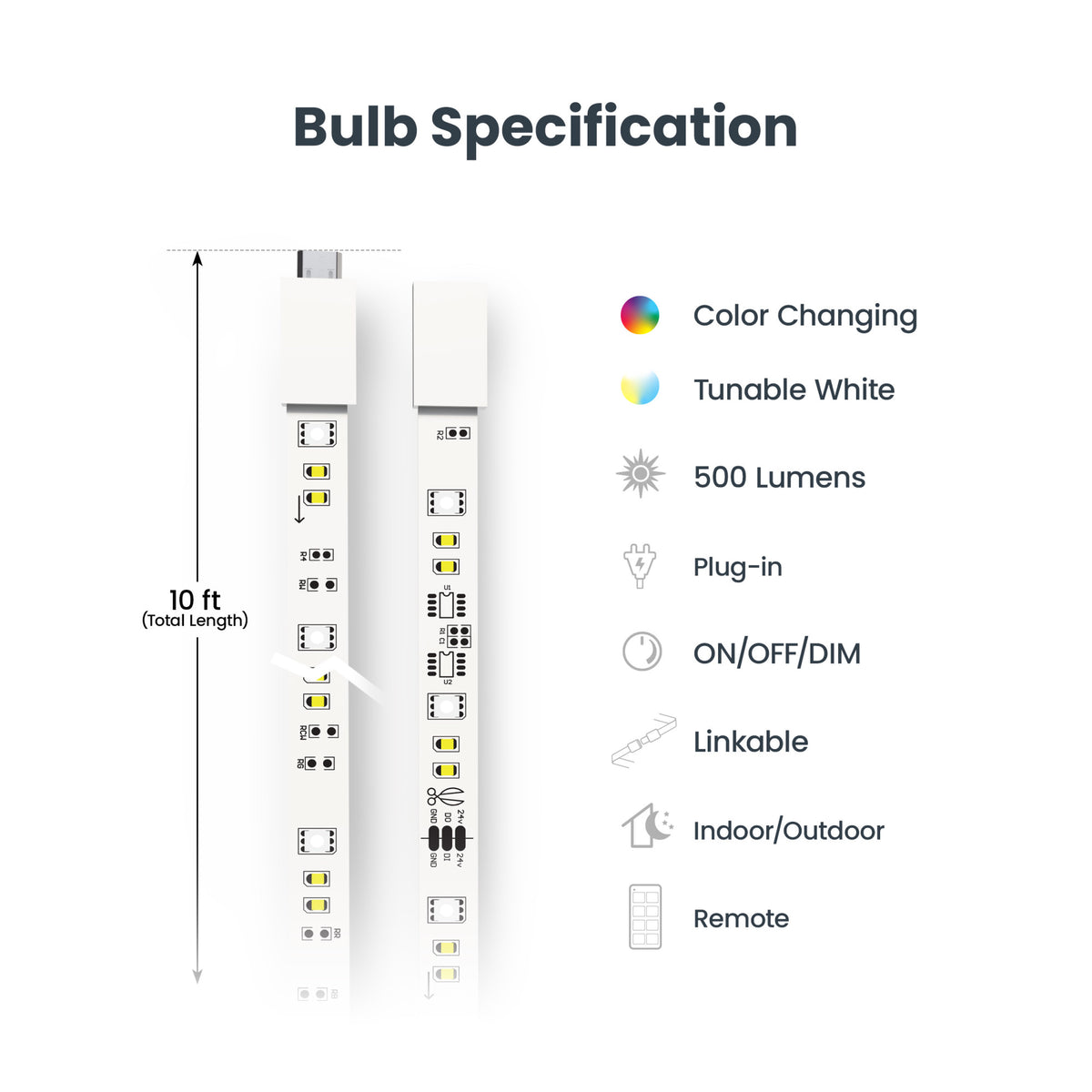 10 ft. Smart Color Chasing and Tunable White Strip Light with Remote