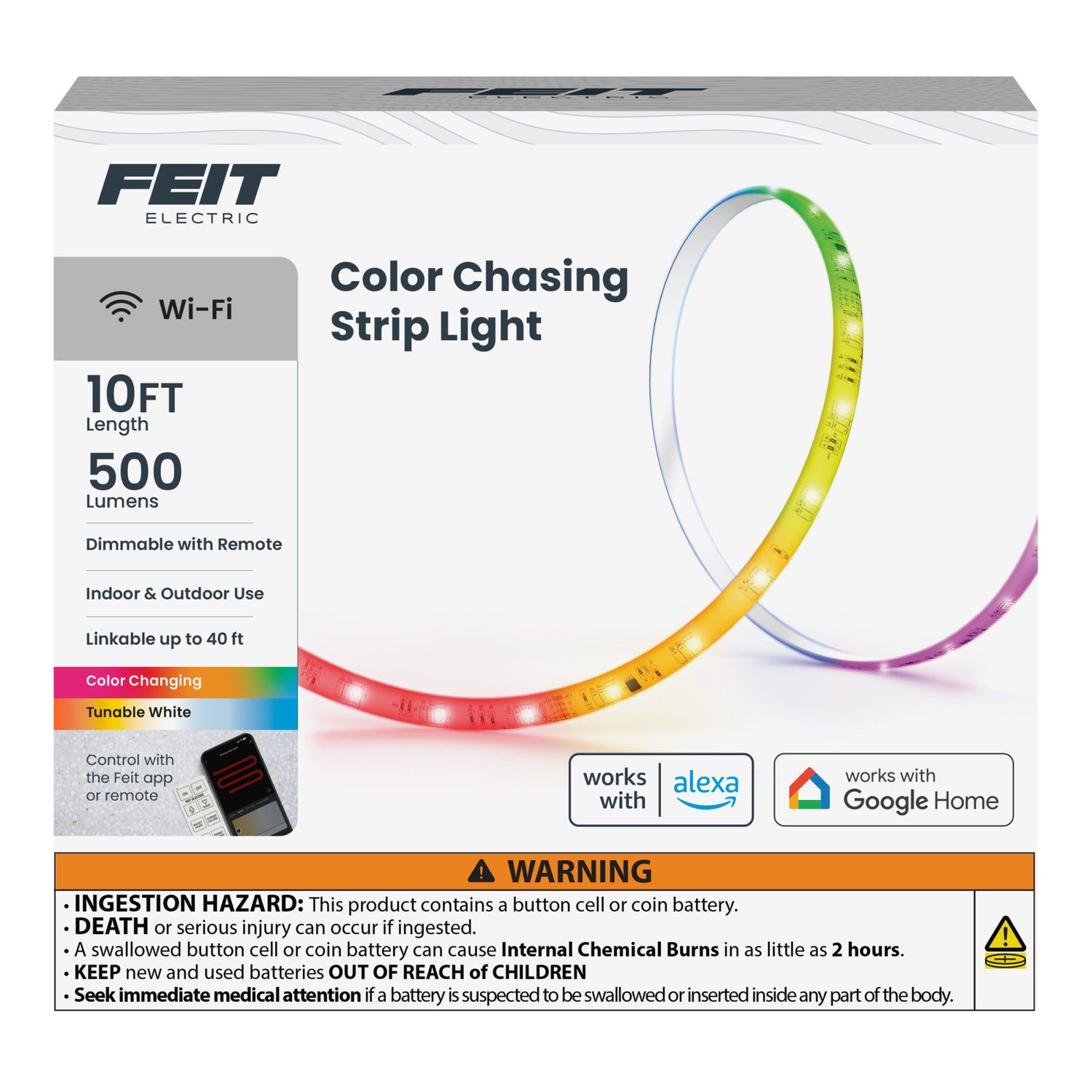 10 ft. Smart Color Chasing and Tunable White Strip Light with Remote