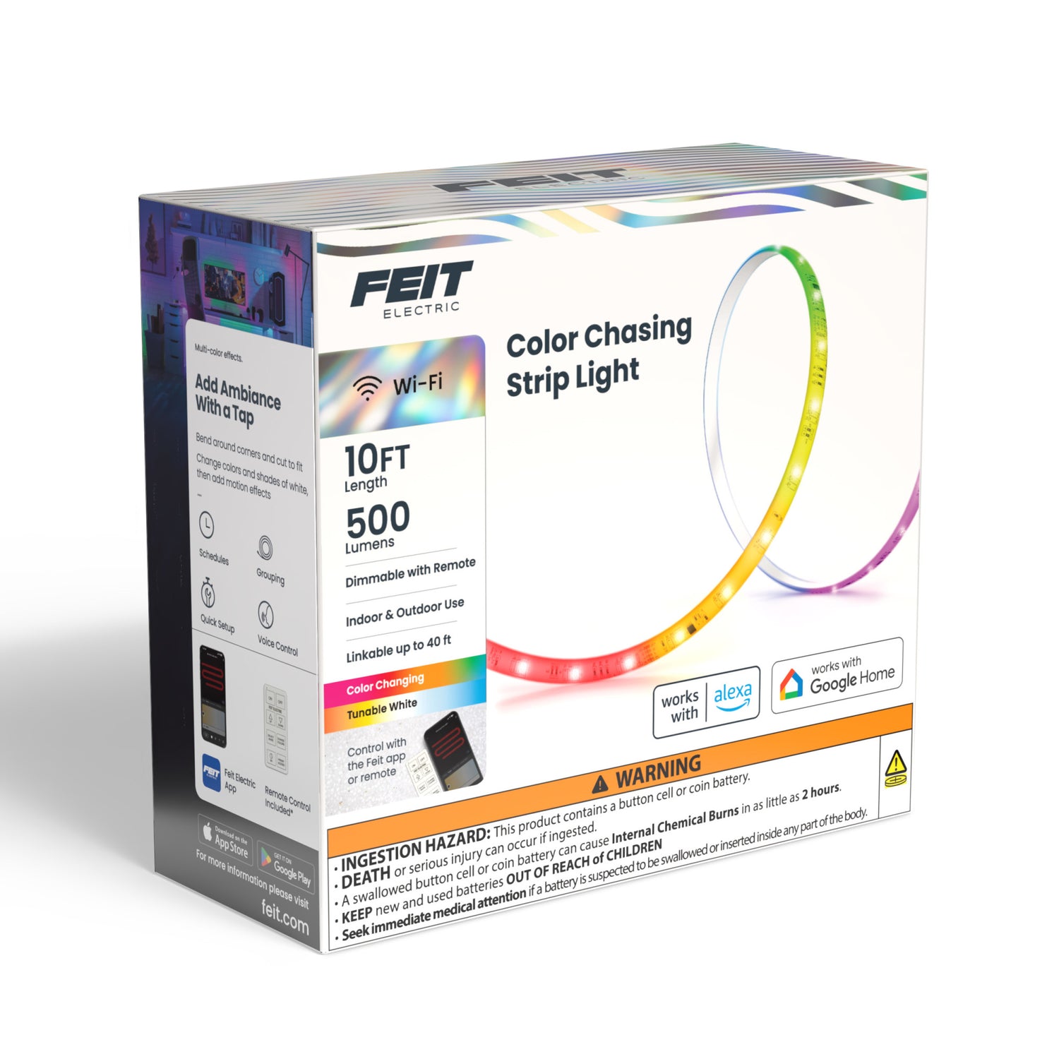 10 ft. Smart Color Chasing and Tunable White Strip Light with Remote