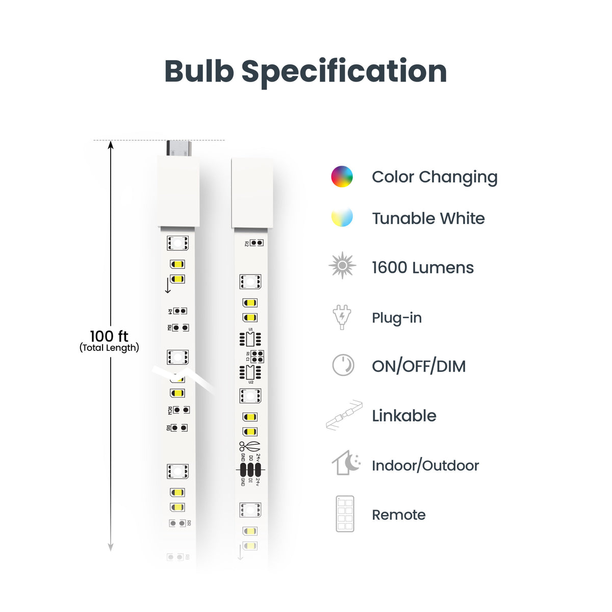 100 ft. Color Changing and Tunable White LED Smart Strip Light