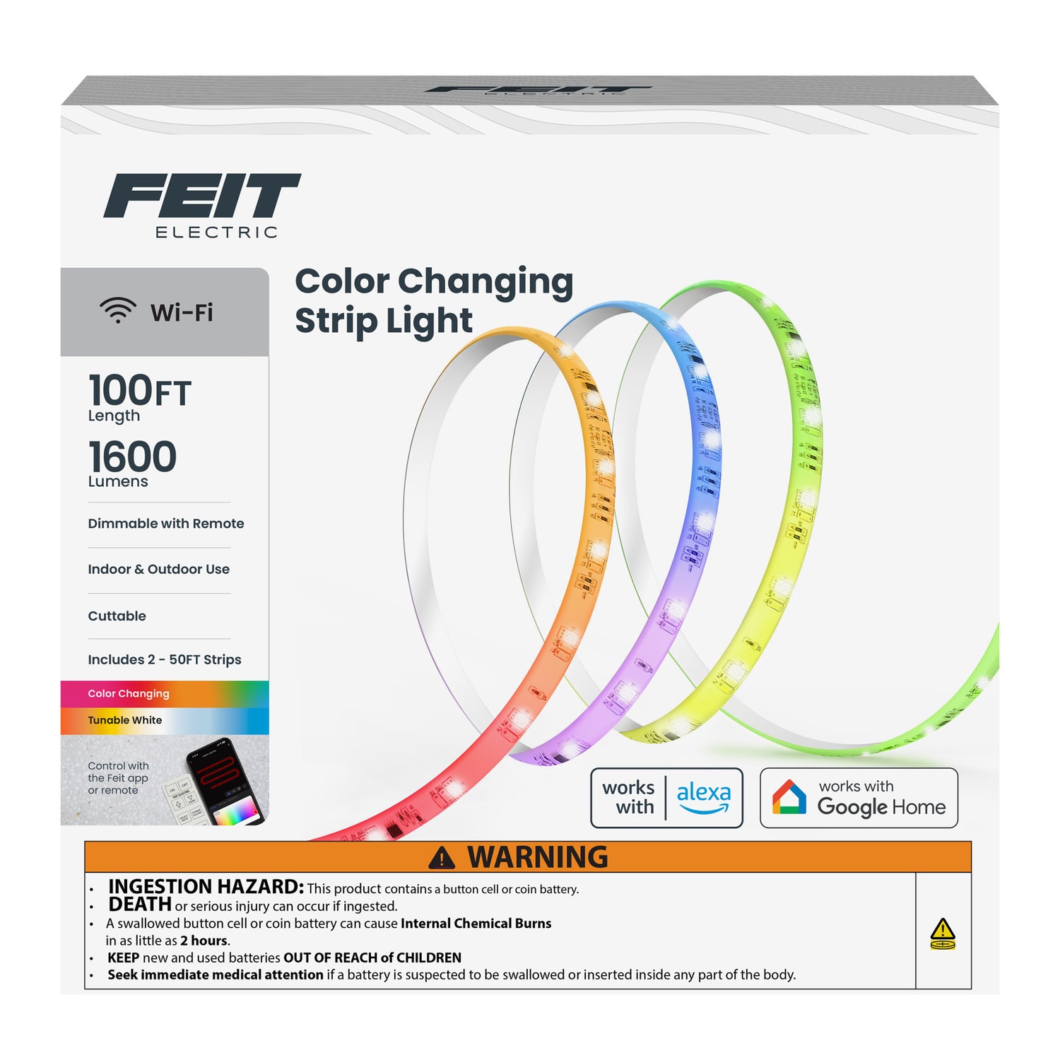 100 ft. Color Changing and Tunable White LED Smart Strip Light