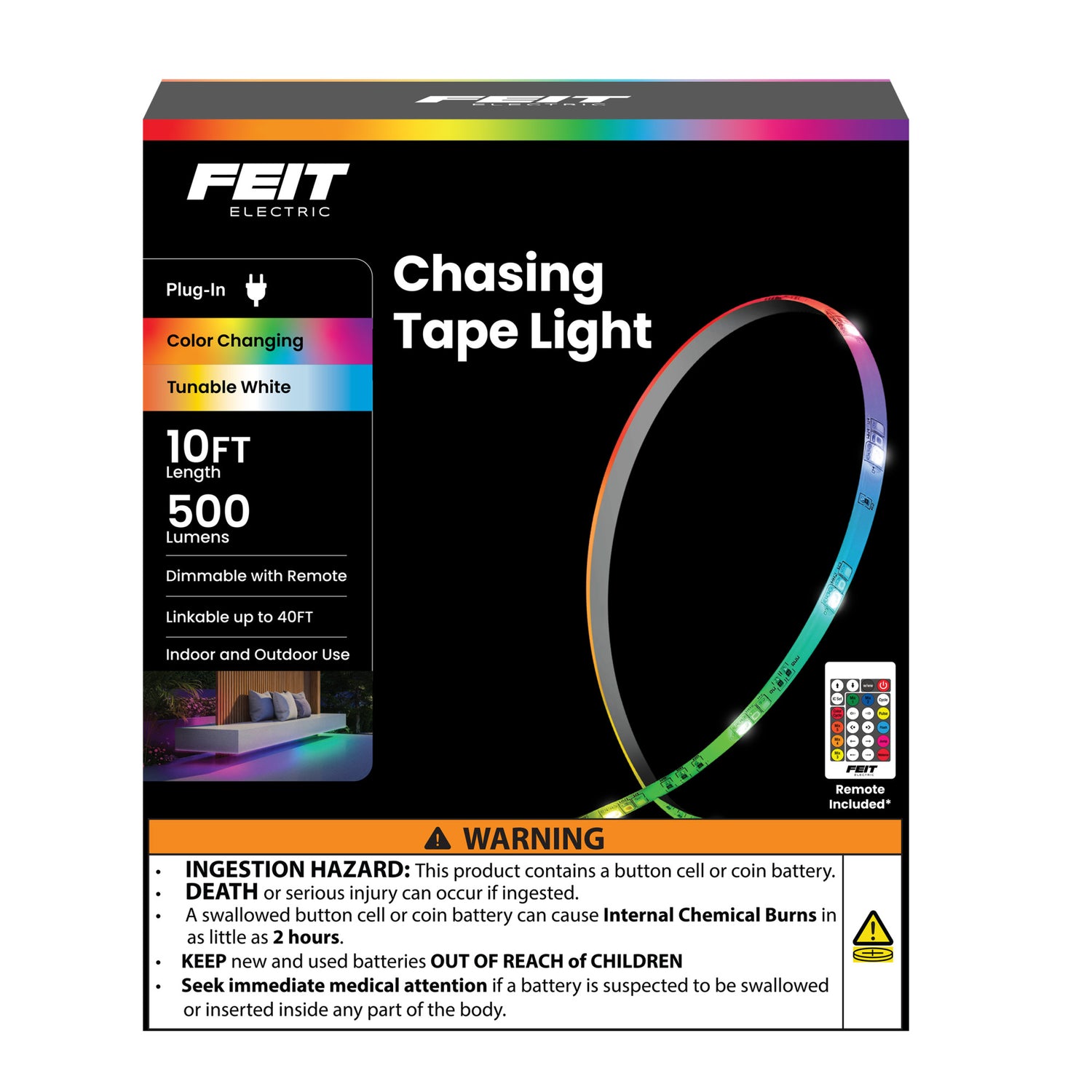 10 ft. LED Color Chasing and Tunable White Tape Light with Remote