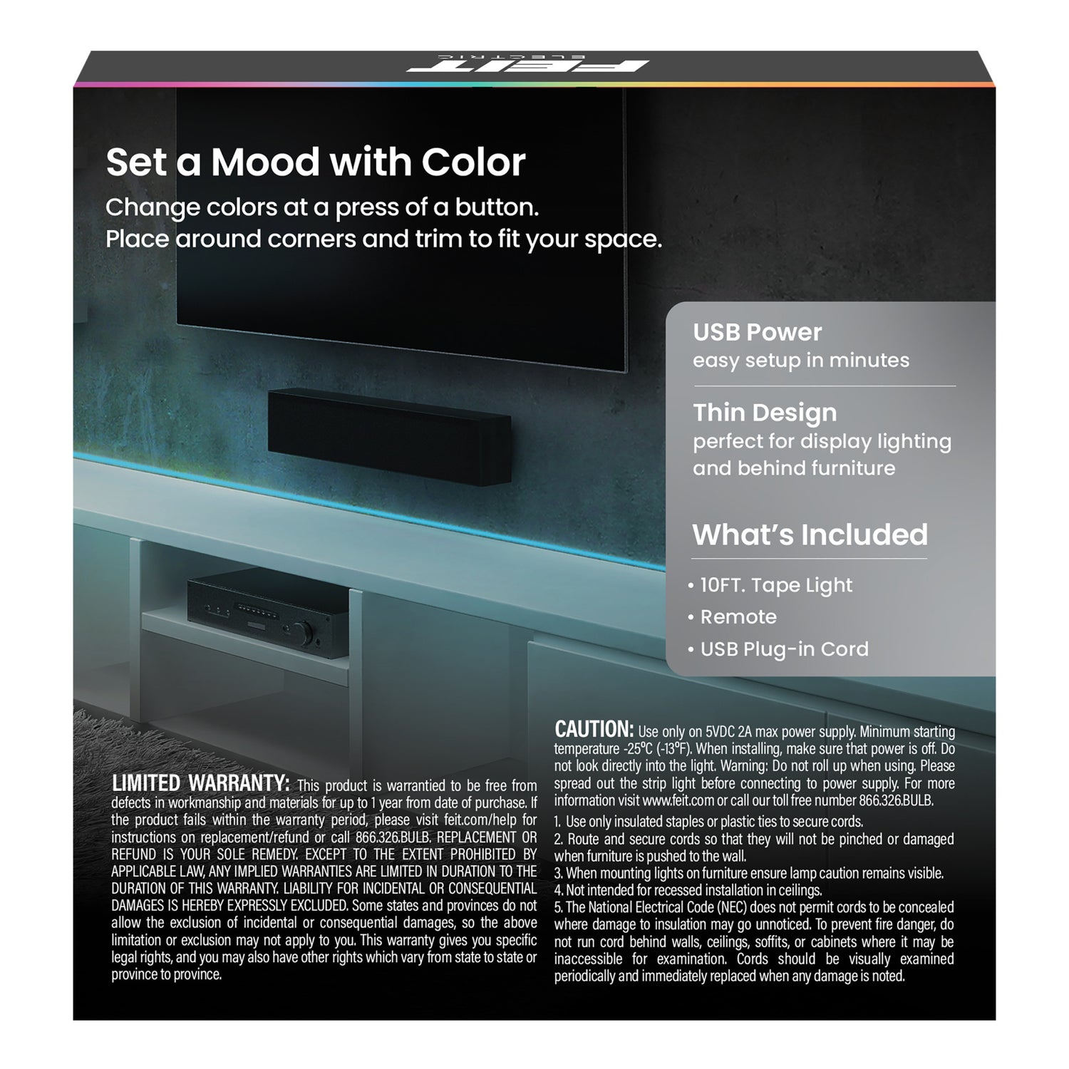 10 ft. Indoor Color USB Tape Light with Remote