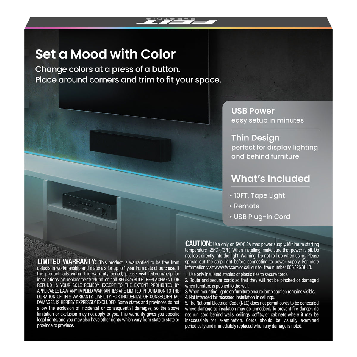 10 ft. Indoor Color USB Tape Light with Remote