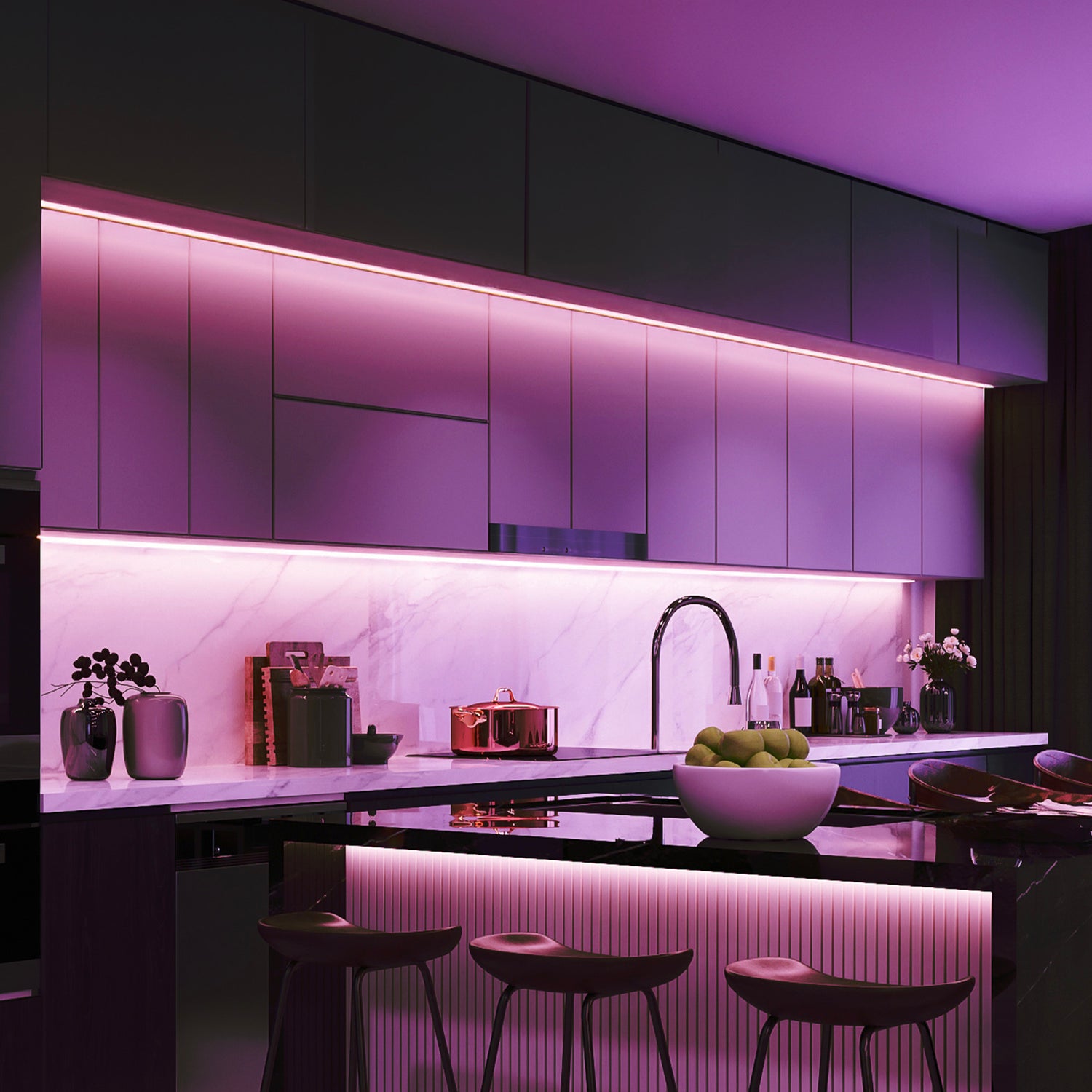 12 in. LED Undercabinet Color and Bright White Tape Light Kit with Remote, (4-Pack)