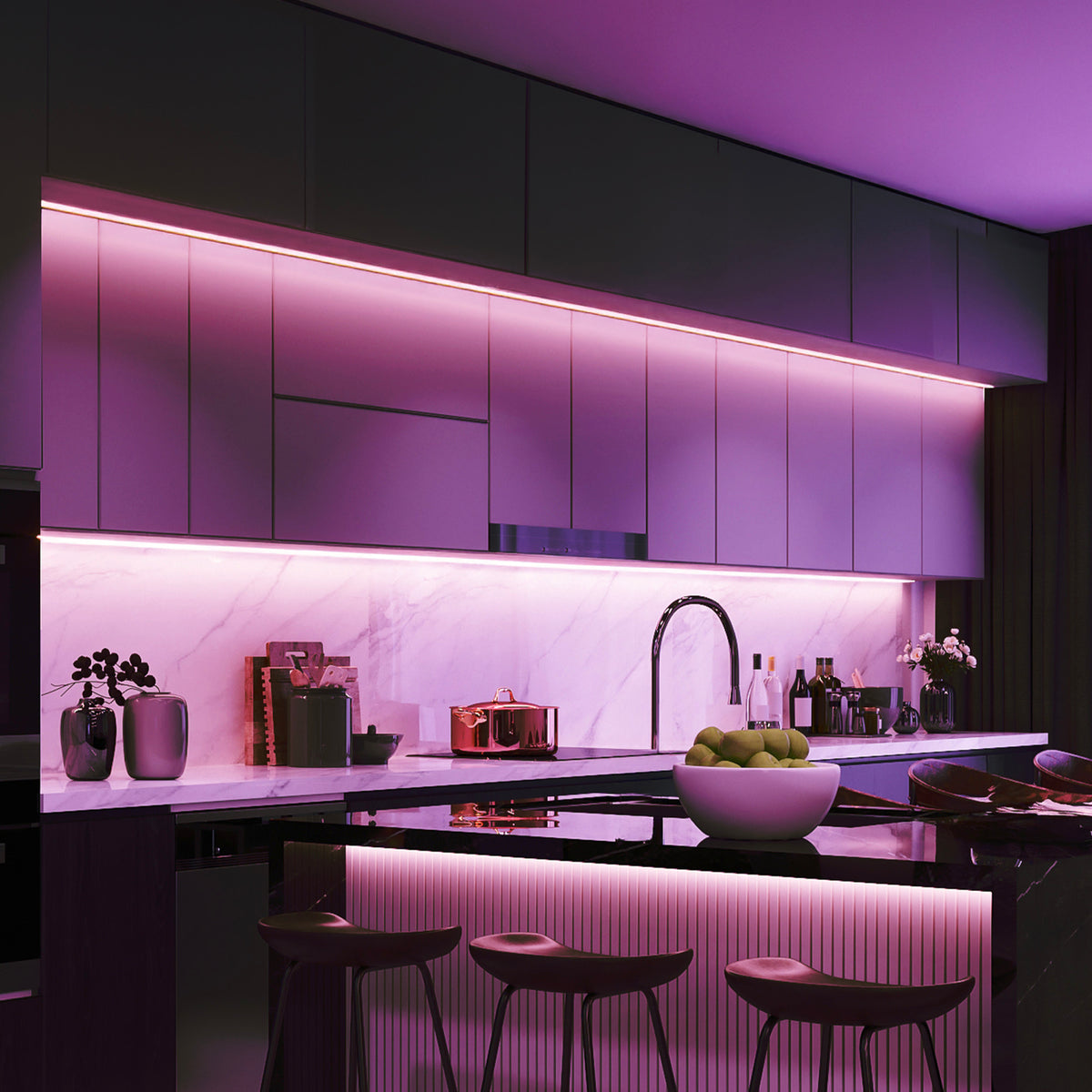 12 in. LED Undercabinet Color and Bright White Tape Light Kit with Remote, (4-Pack)