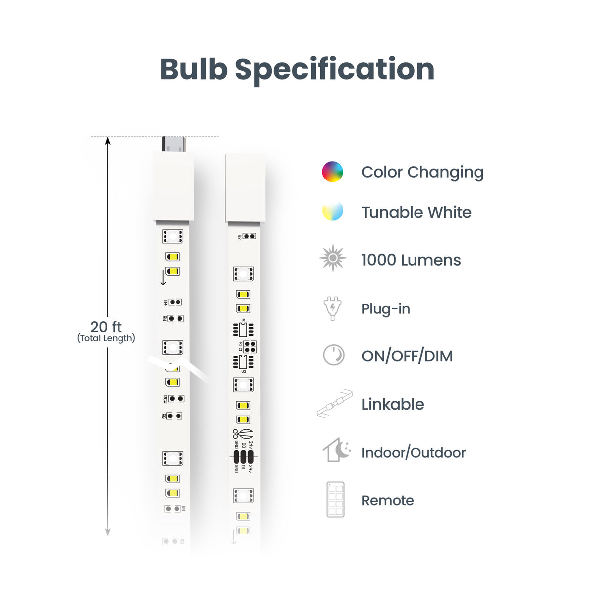20 ft. Smart Color Chasing and Tunable White Strip Light with Remote